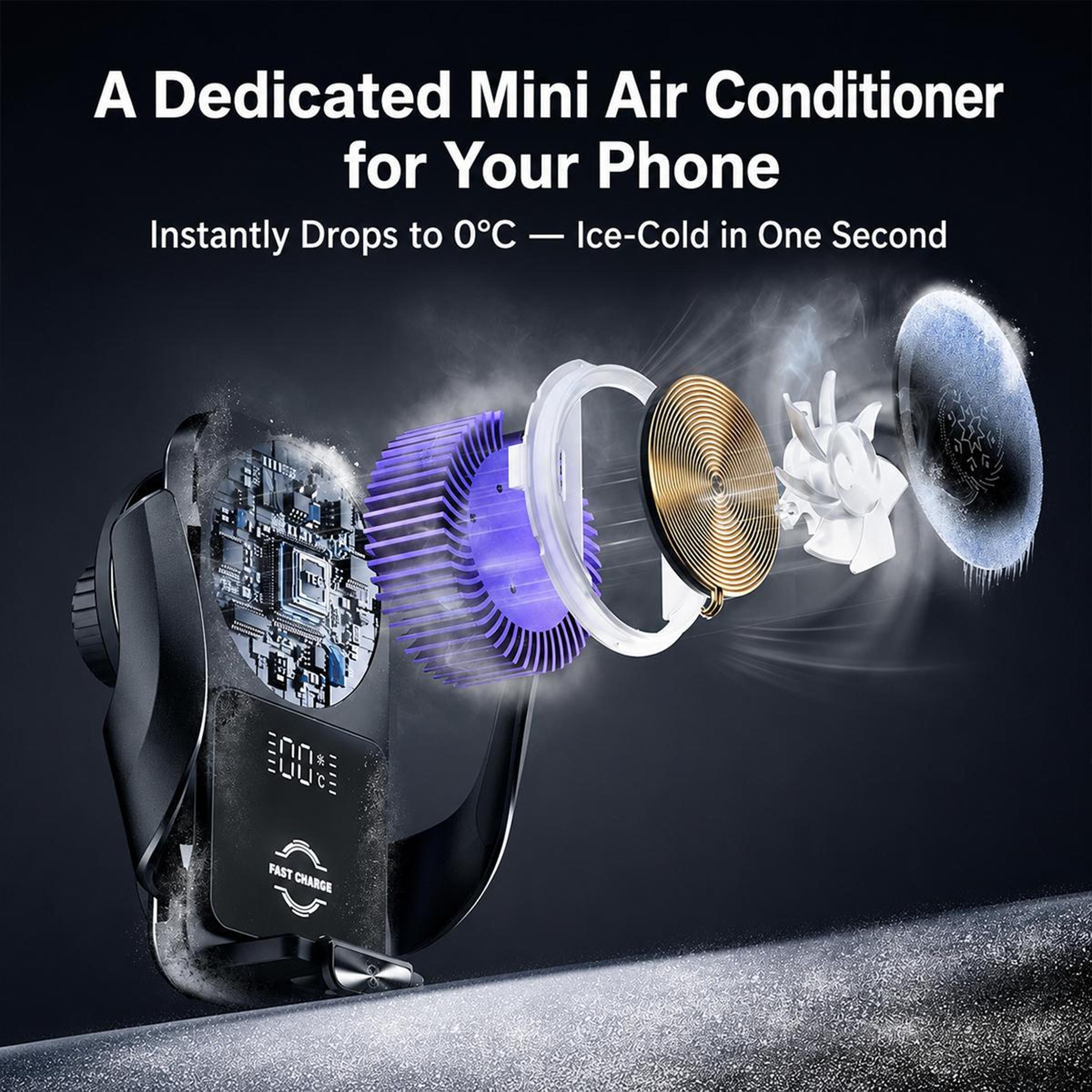 Magnetic Cooling 15W Wireless Car Charger Air Vent Phone Holder 6