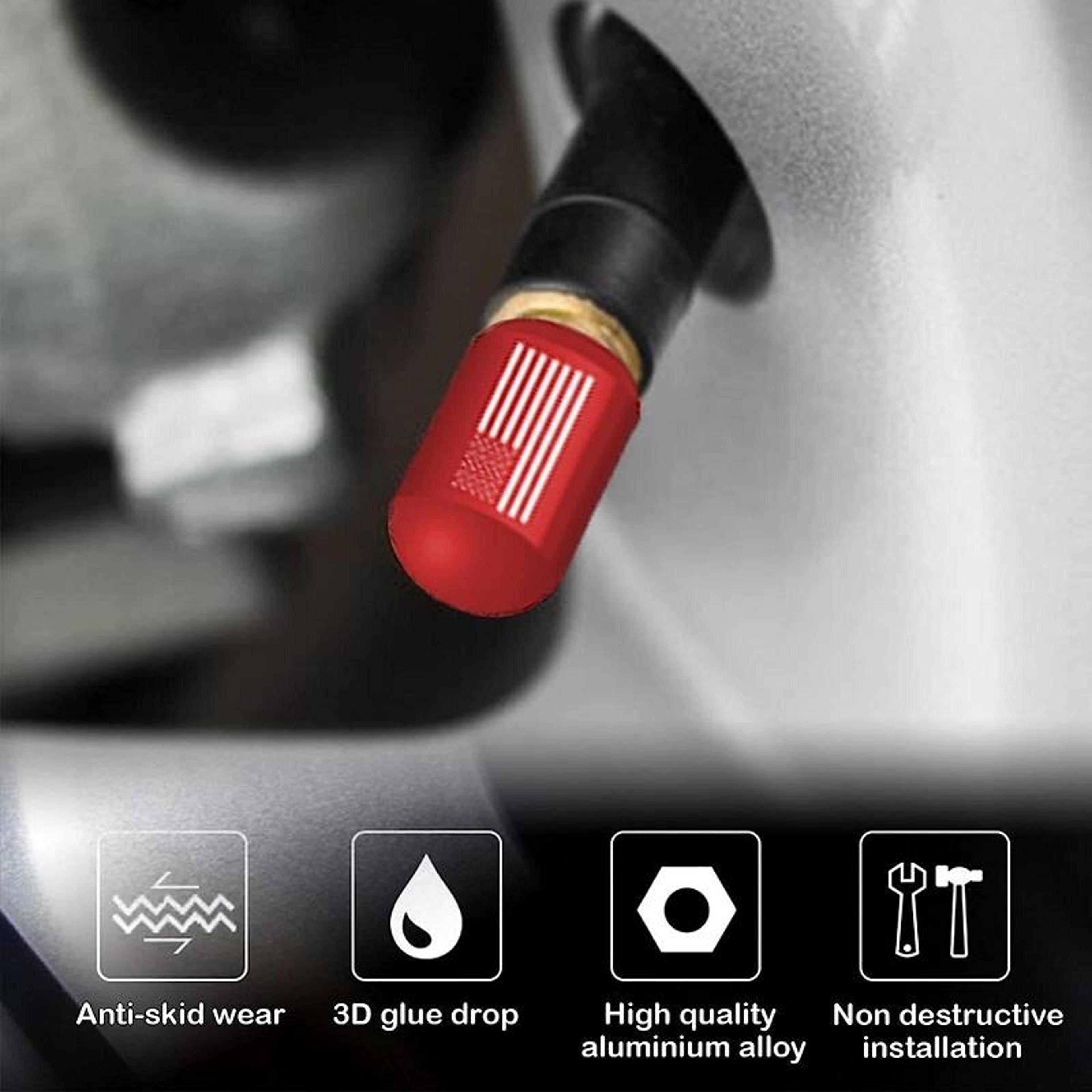 4PCS Aluminum Valve Caps Dustproof Car Tire Valve Stem Caps With Airtight Rubber Seal 3