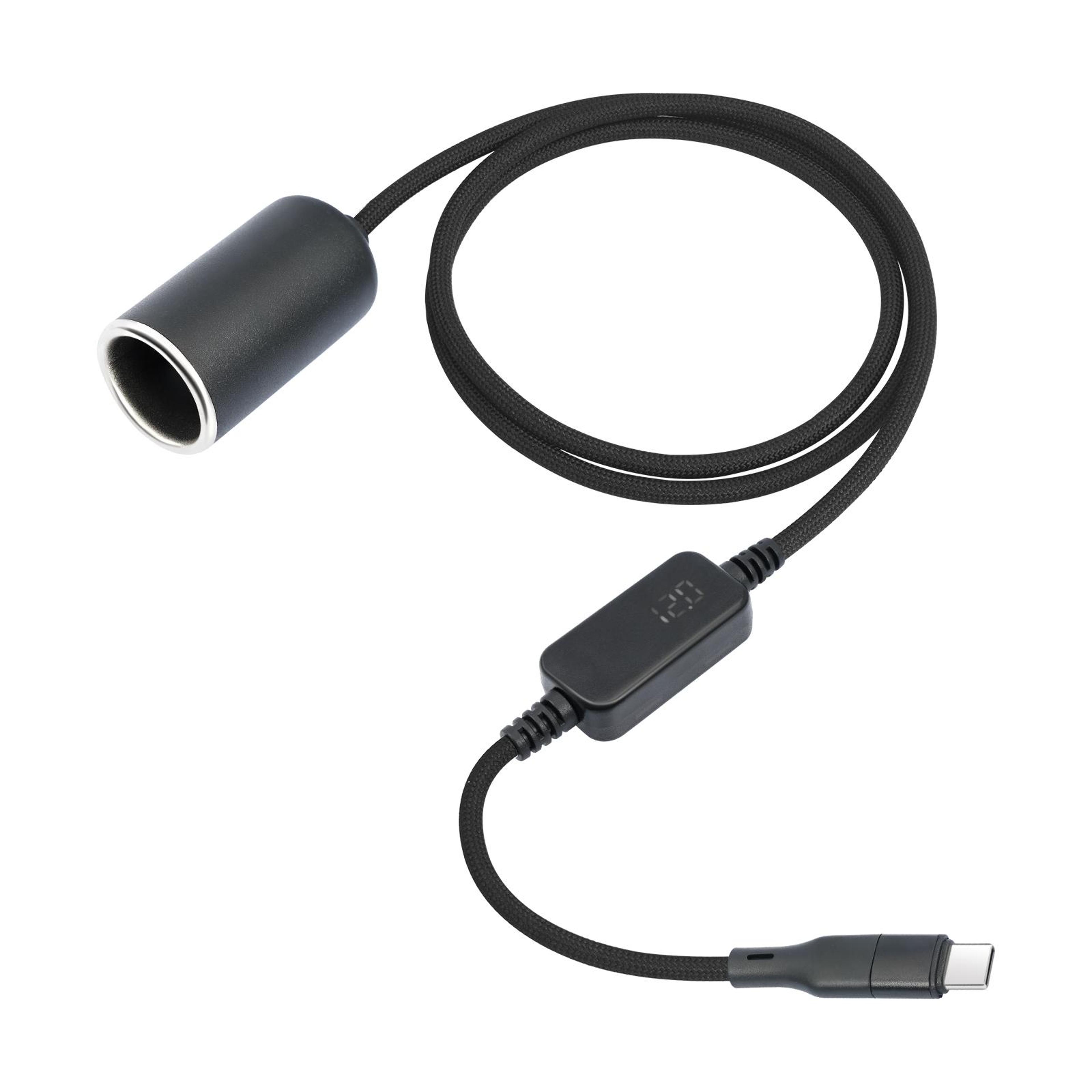 USBC To 12V Adapter Cable With Voltage Display Car Cigarette Lighter Socket 18W Boost Converter 8