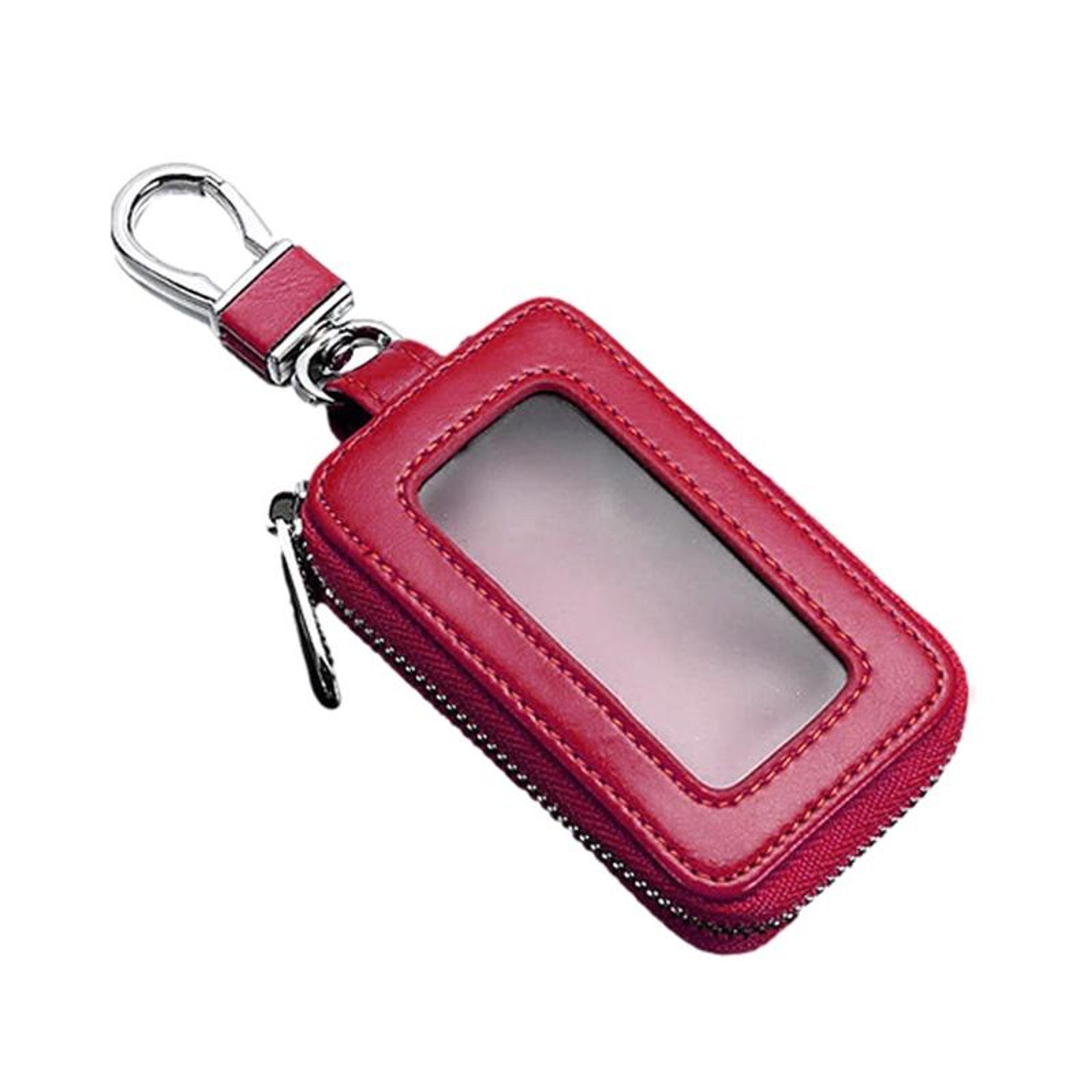 Universal Leather Car Key Case With Visible Window  Zipper Key Fob Holder 9