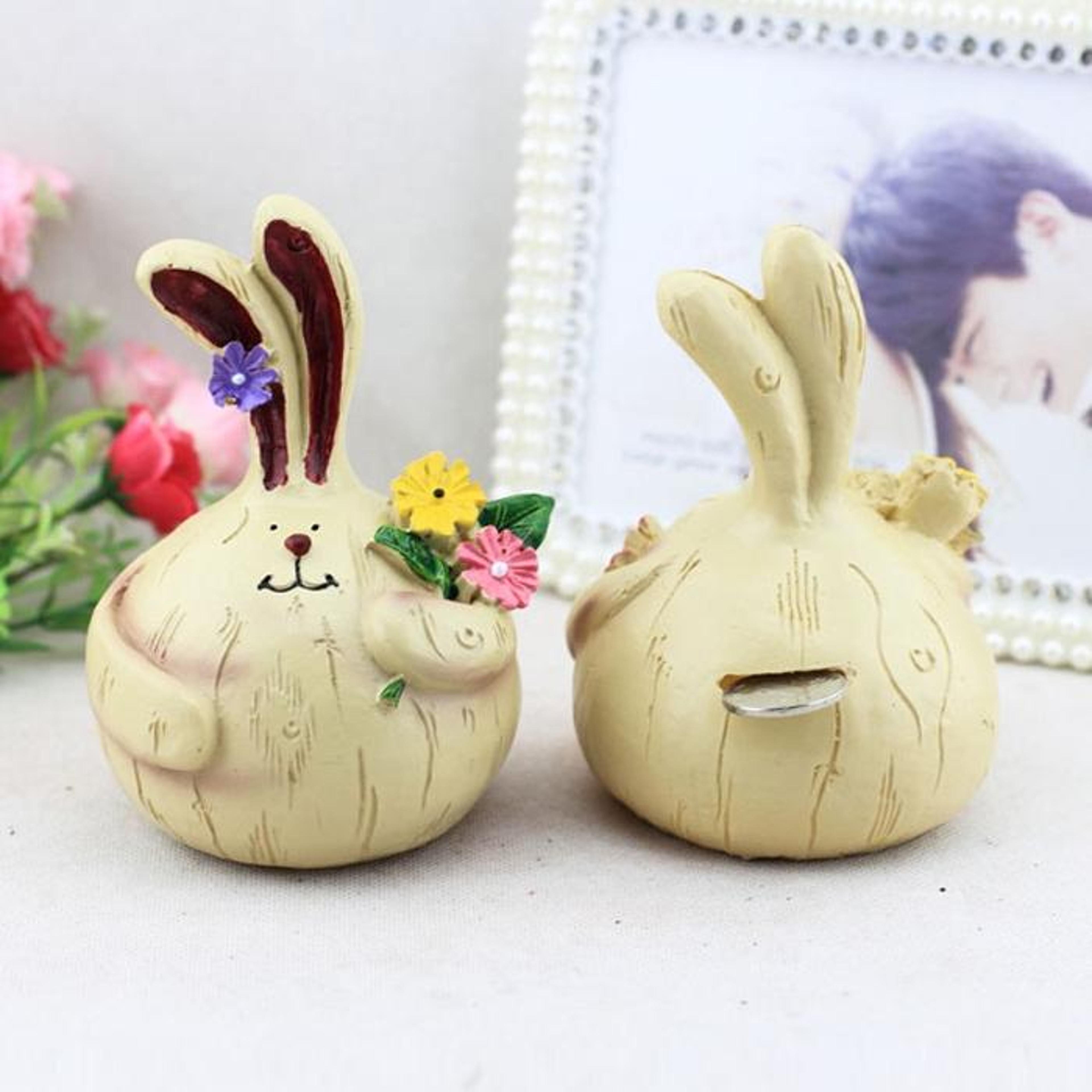 Pair Cute Rabbit Figurine Resin Decor Set For Home Office  Bar Display 2