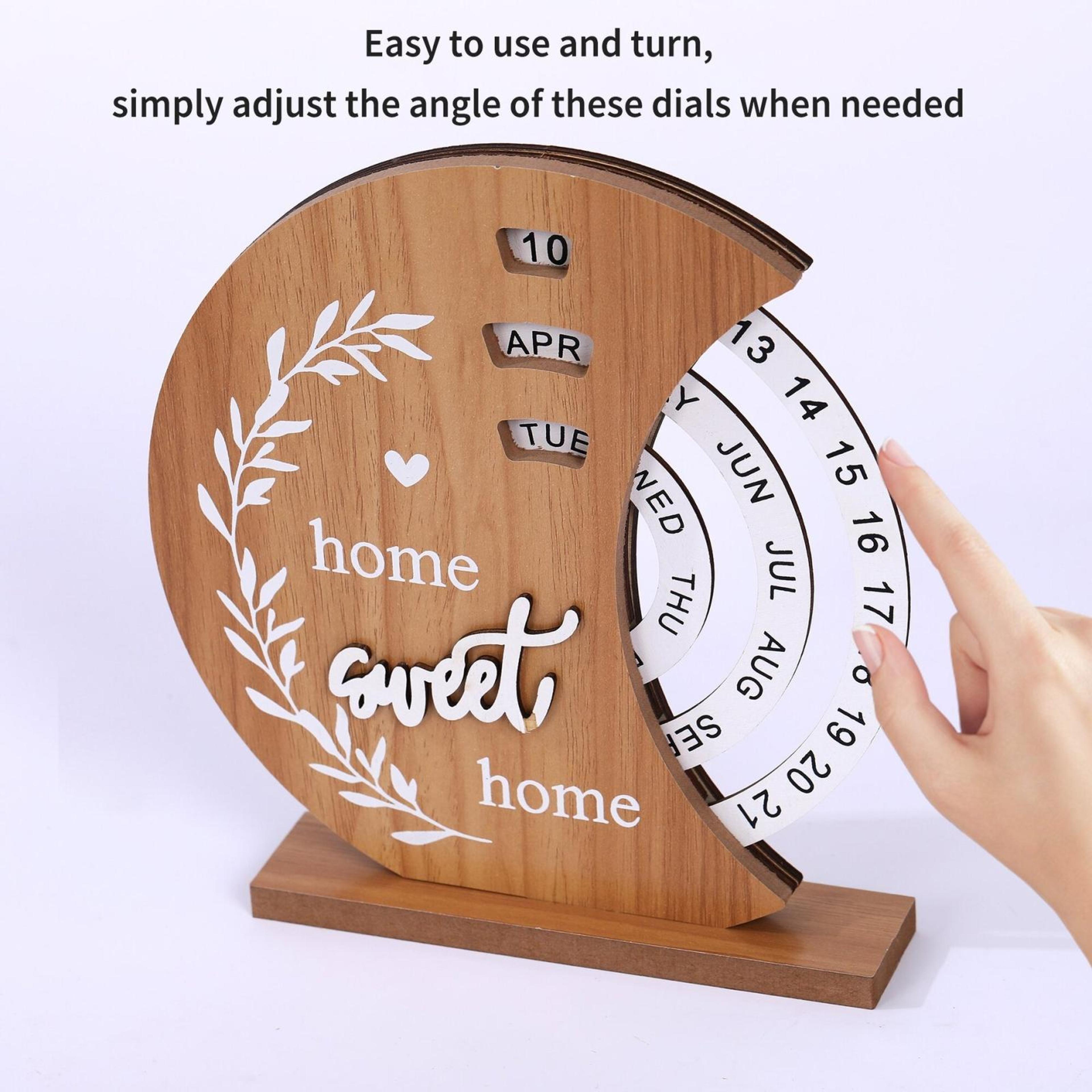 Wooden Perpetual Calendar Rotating Desk Calendar Vintage Desk Decor For Home  Office 1