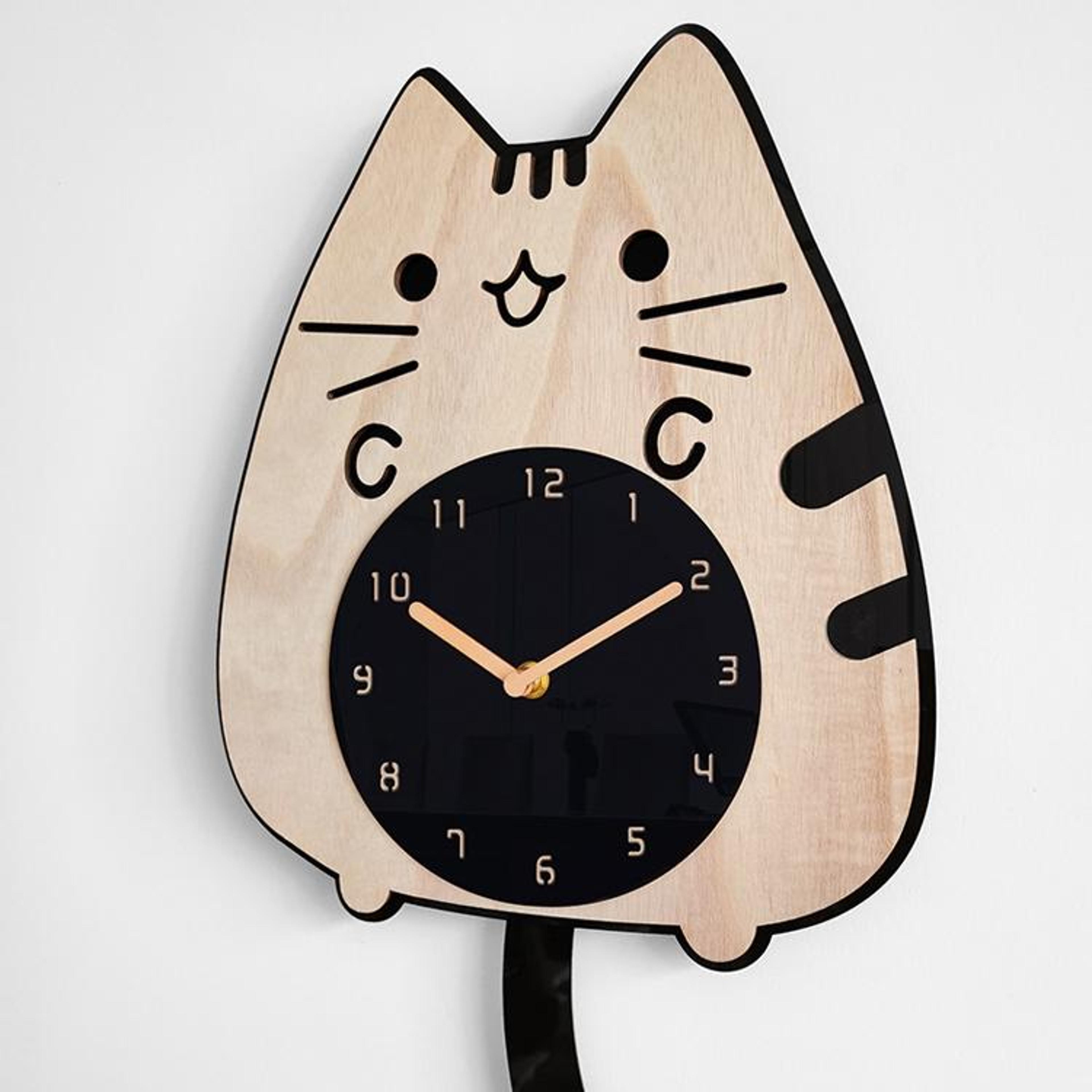 Cute Cat Wall Clock Wooden Pendulum Wall Clock For Living Room Home Decor 2