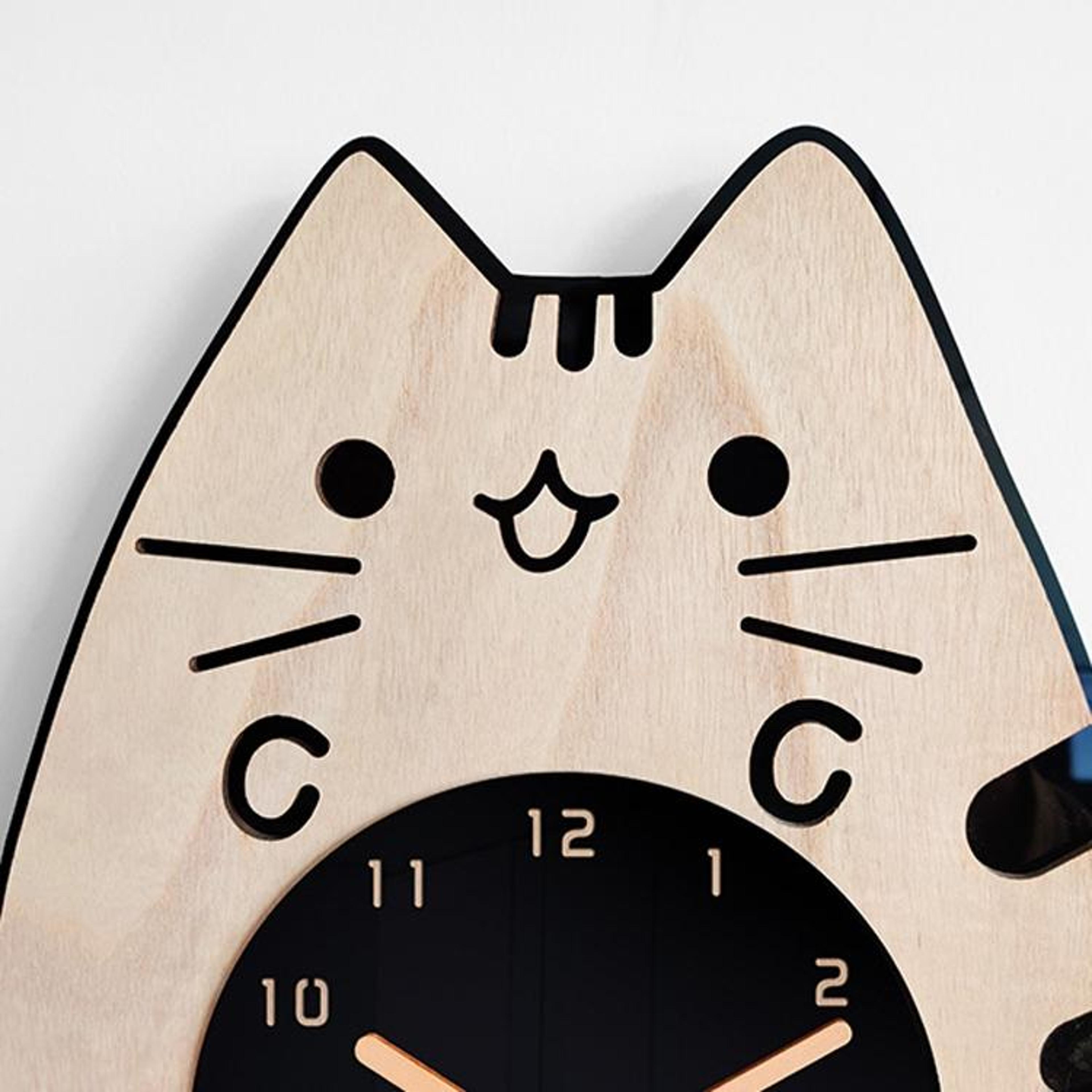 Cute Cat Wall Clock Wooden Pendulum Wall Clock For Living Room Home Decor 3