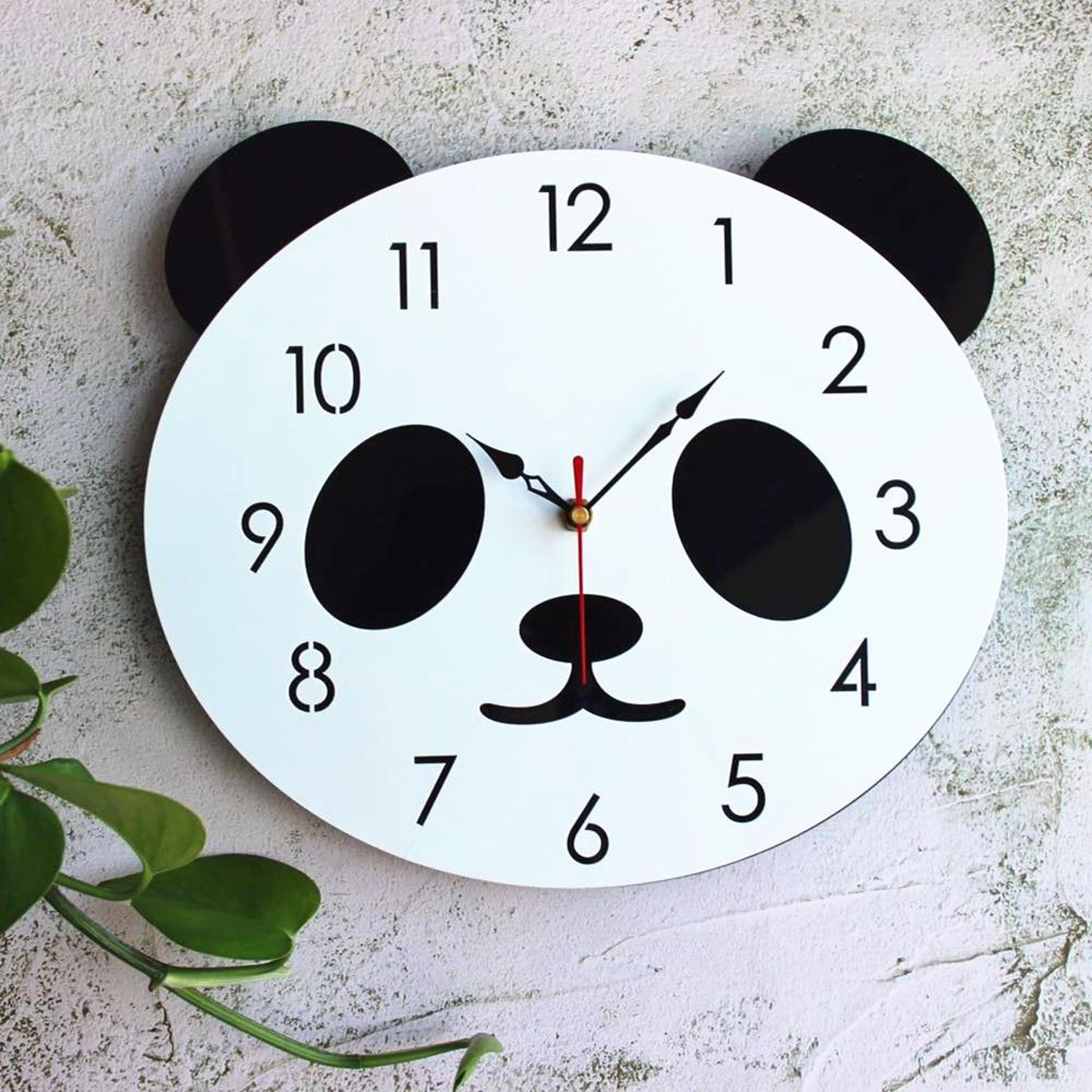 Cute Panda Wall Clock Silent Acrylic Wall Clock For Kids Bedroom Living Room Decor 3