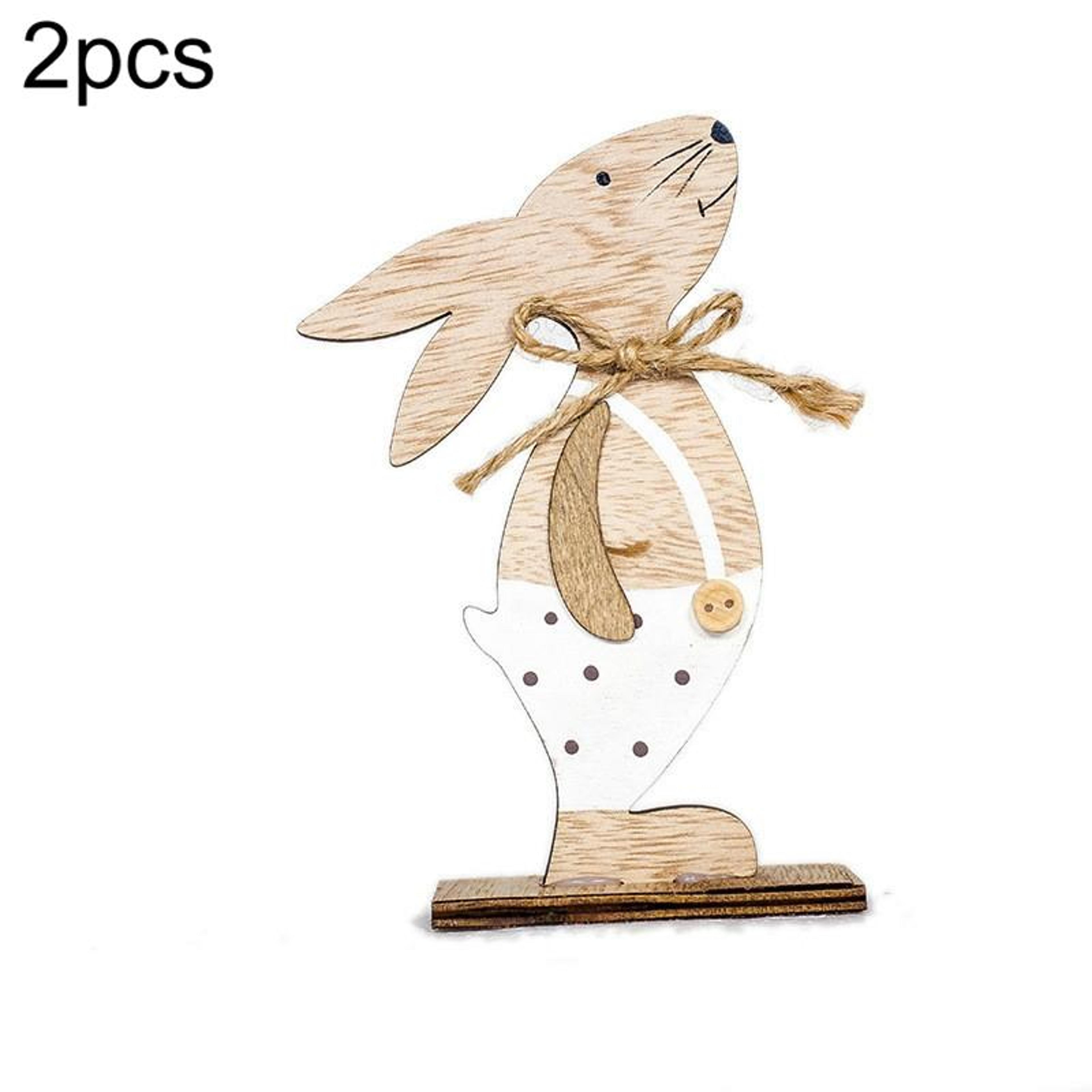 2PCS Easter Bunny Decor Wooden Rabbit Ornaments For Spring Home  Table Decoration 5