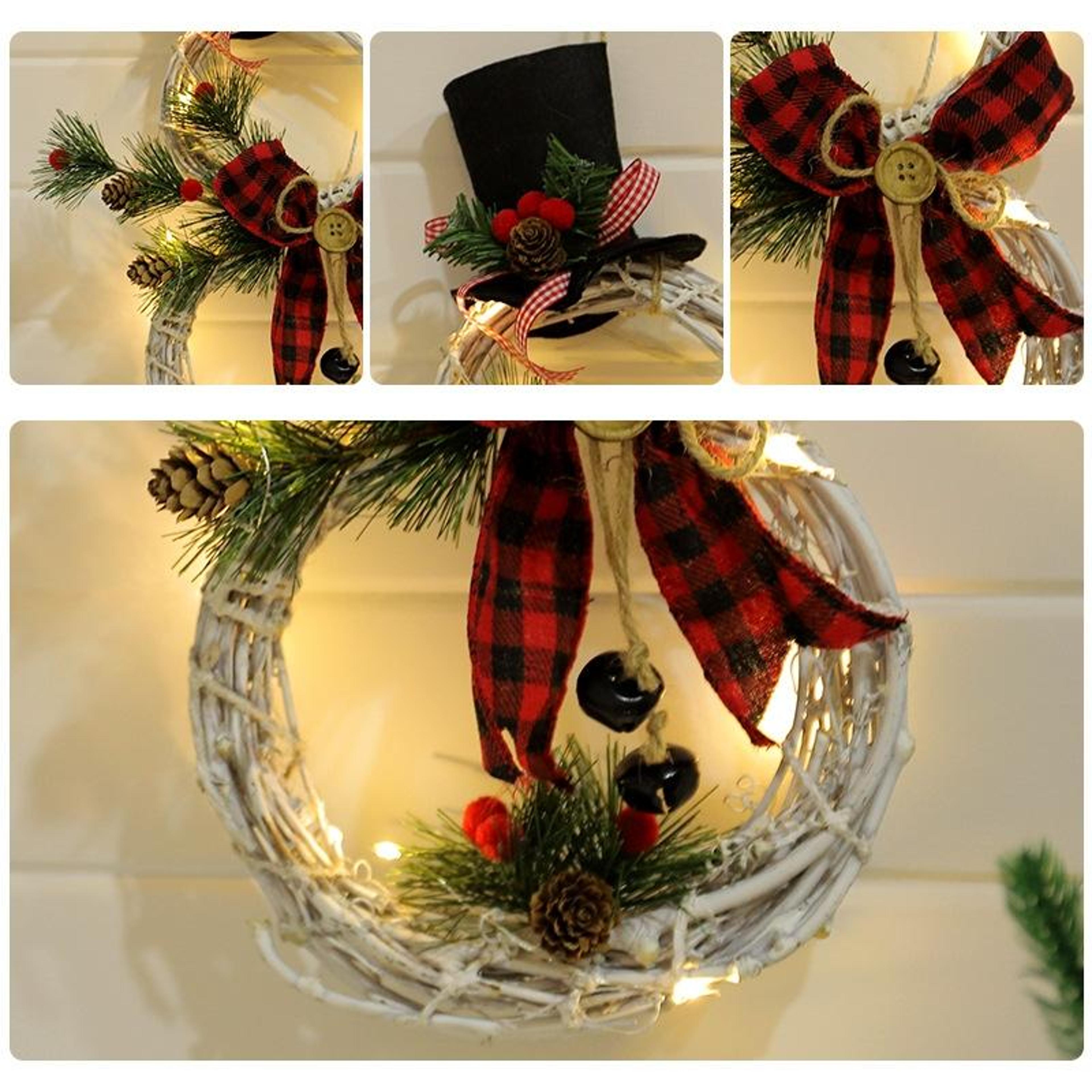 Lighted Christmas Wreath With LED Lights Rustic Christmas Door Wreath Garland Decor 3
