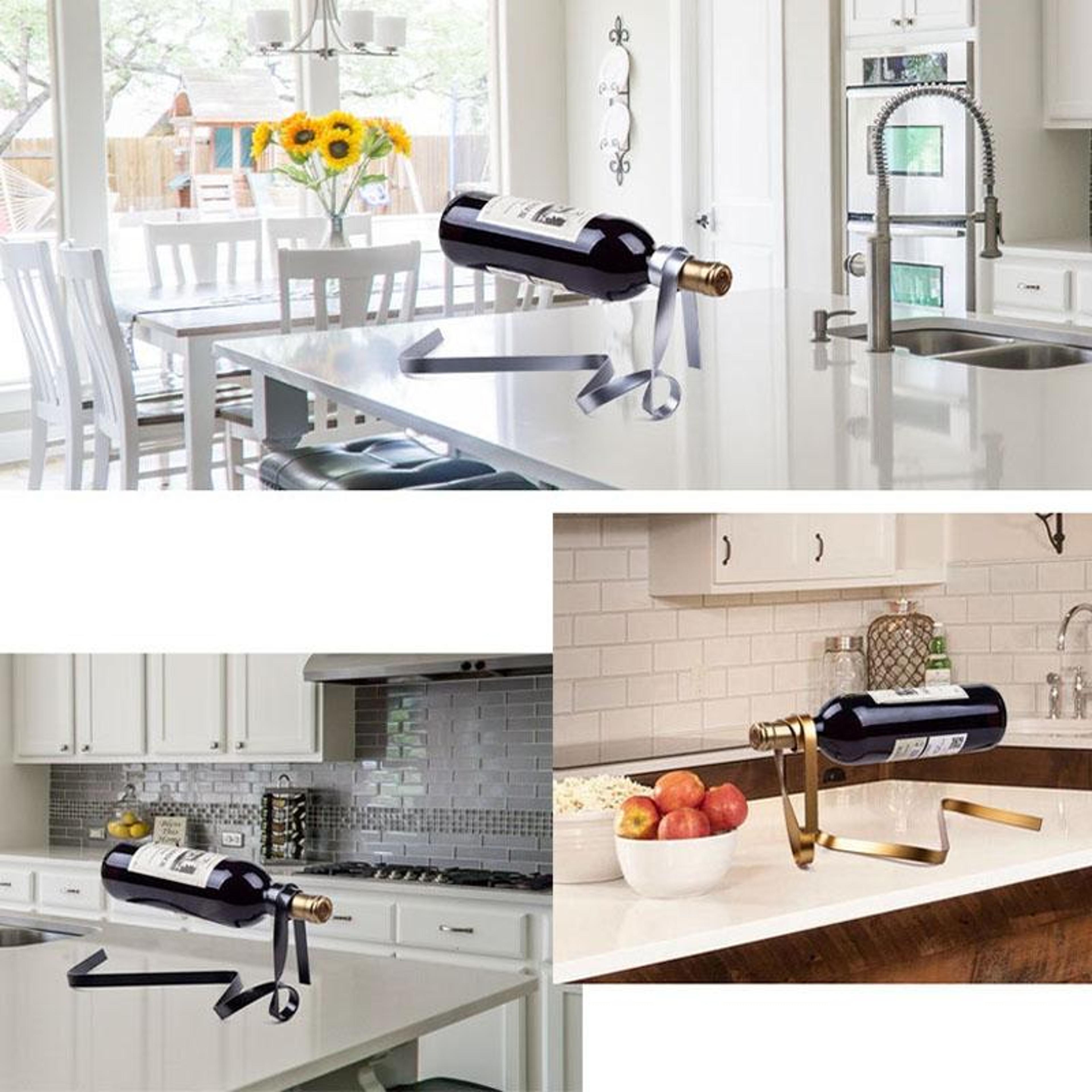 Ribbon Style Wine Bottle Holder Metal Floating Wine Bottle Stand Decorative Wine Rack Decor 4