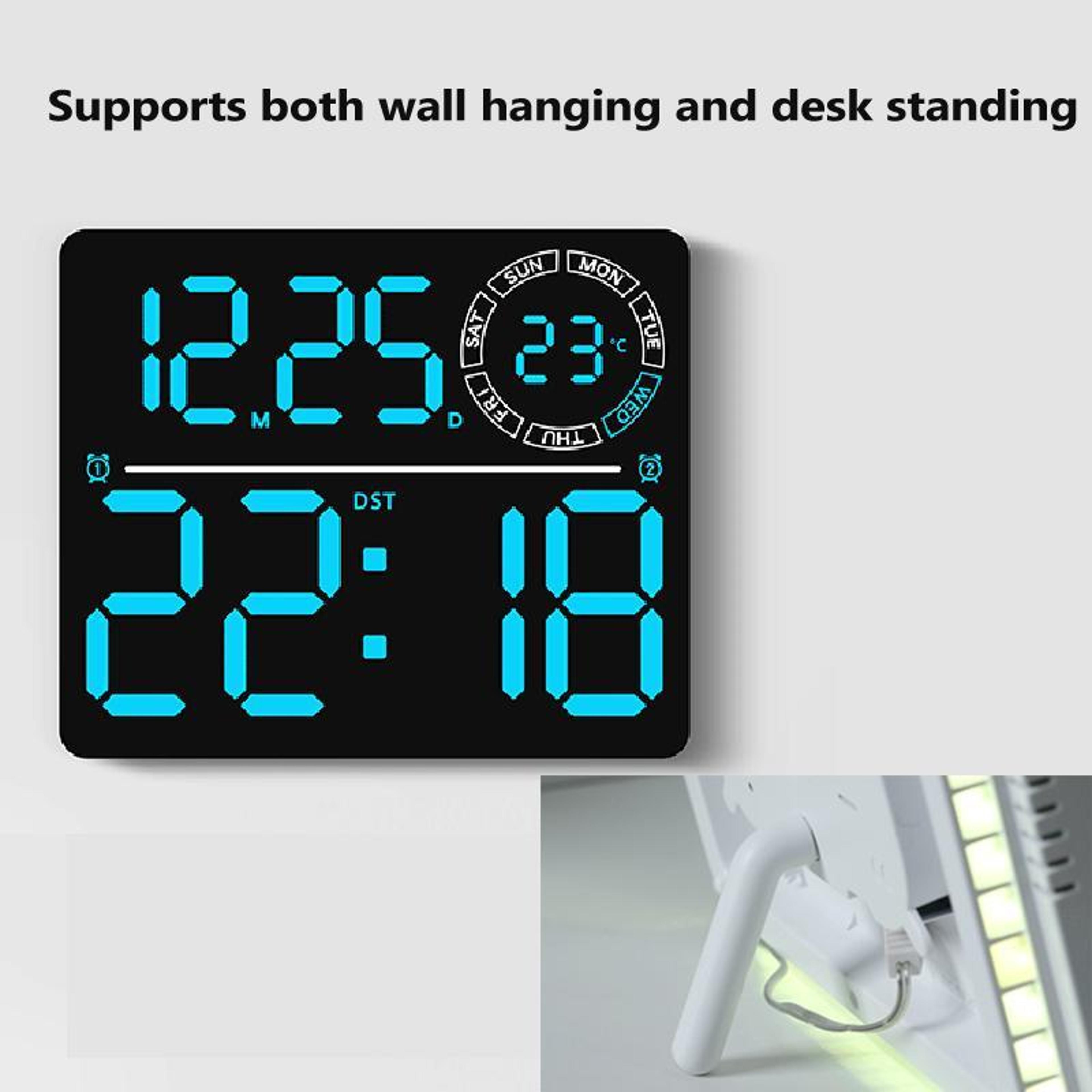 RGB LED Digital Wall Clock With Large Display Dual Alarm Timer  Ambient Night Light 1