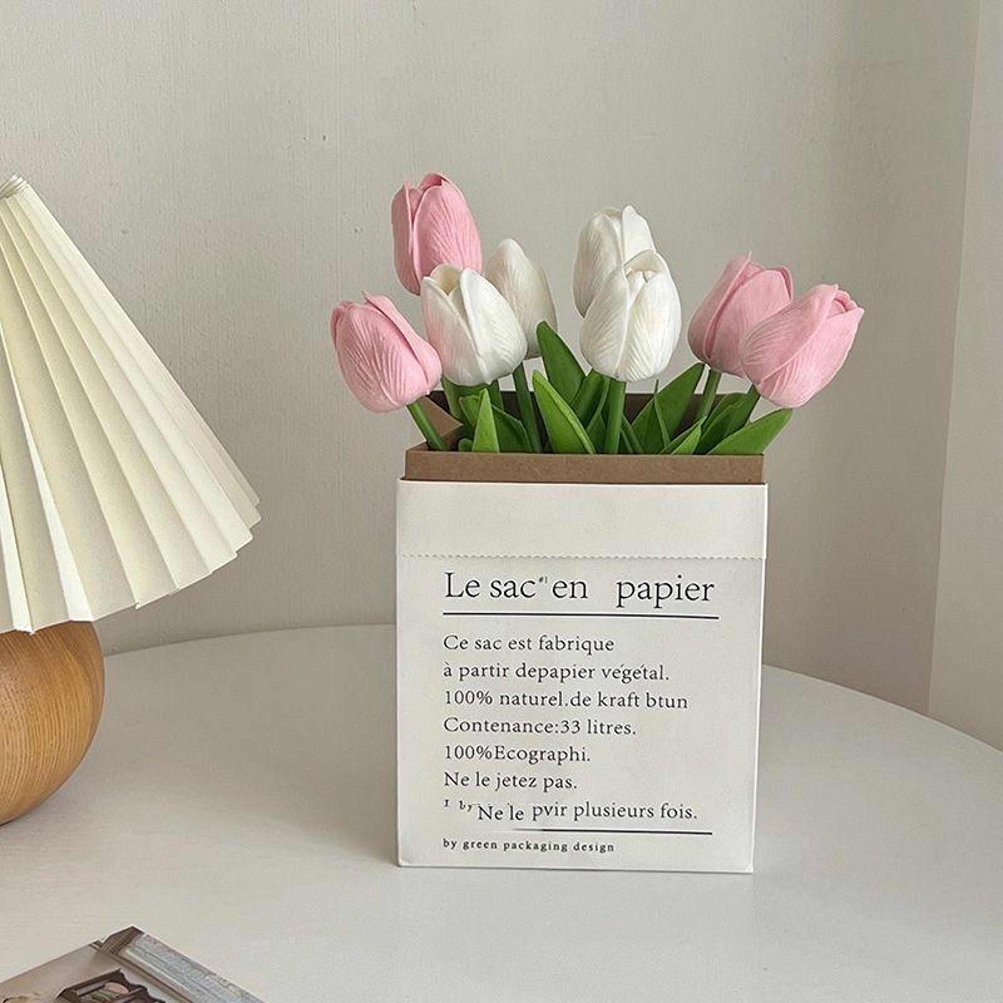 10 In 1 Artificial Tulip Bouquet With Paper Bag Decorative Floral Arrangement For Home  Gift Displa 3