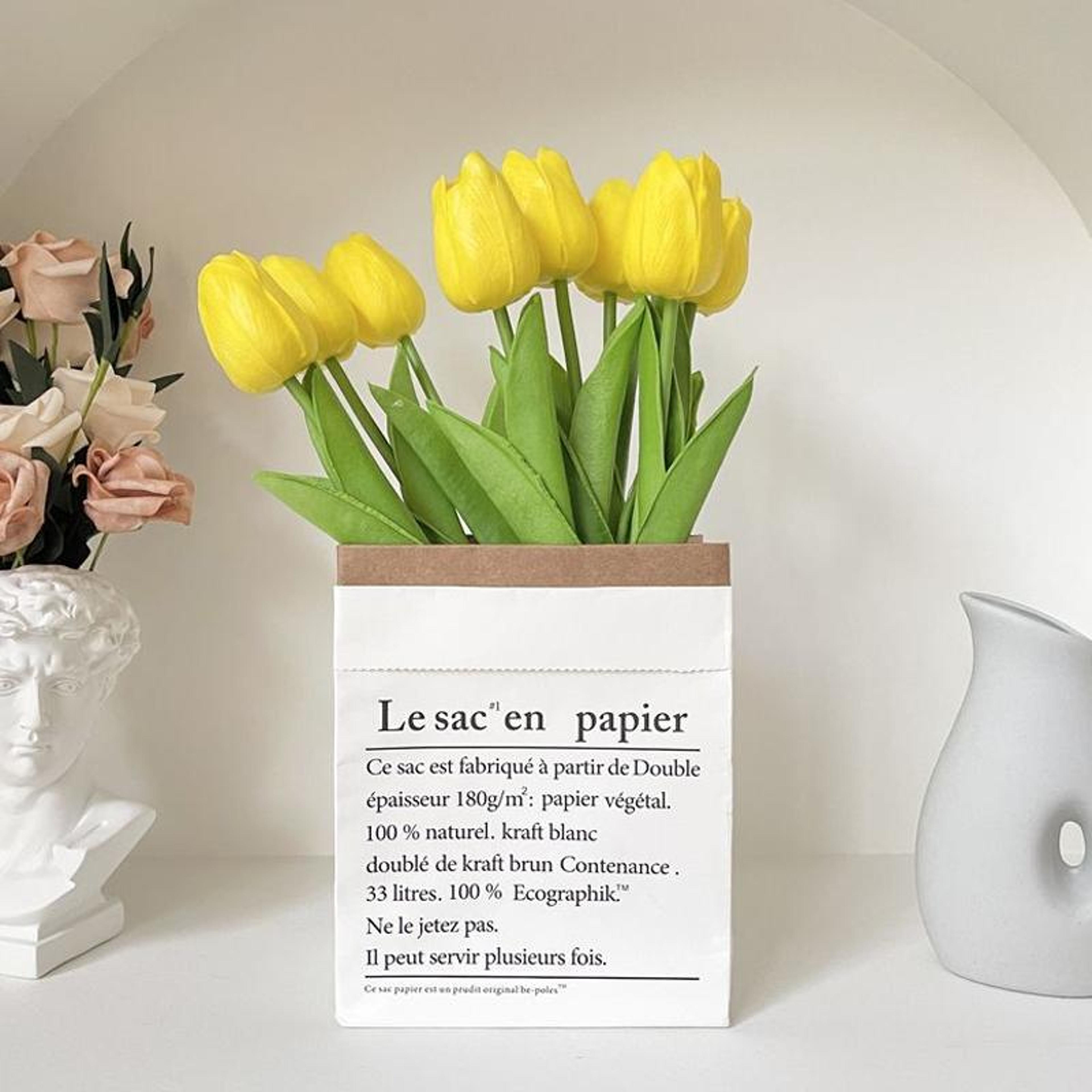 10 In 1 Artificial Tulip Bouquet With Paper Bag Decorative Floral Arrangement For Home  Gift Displa 6