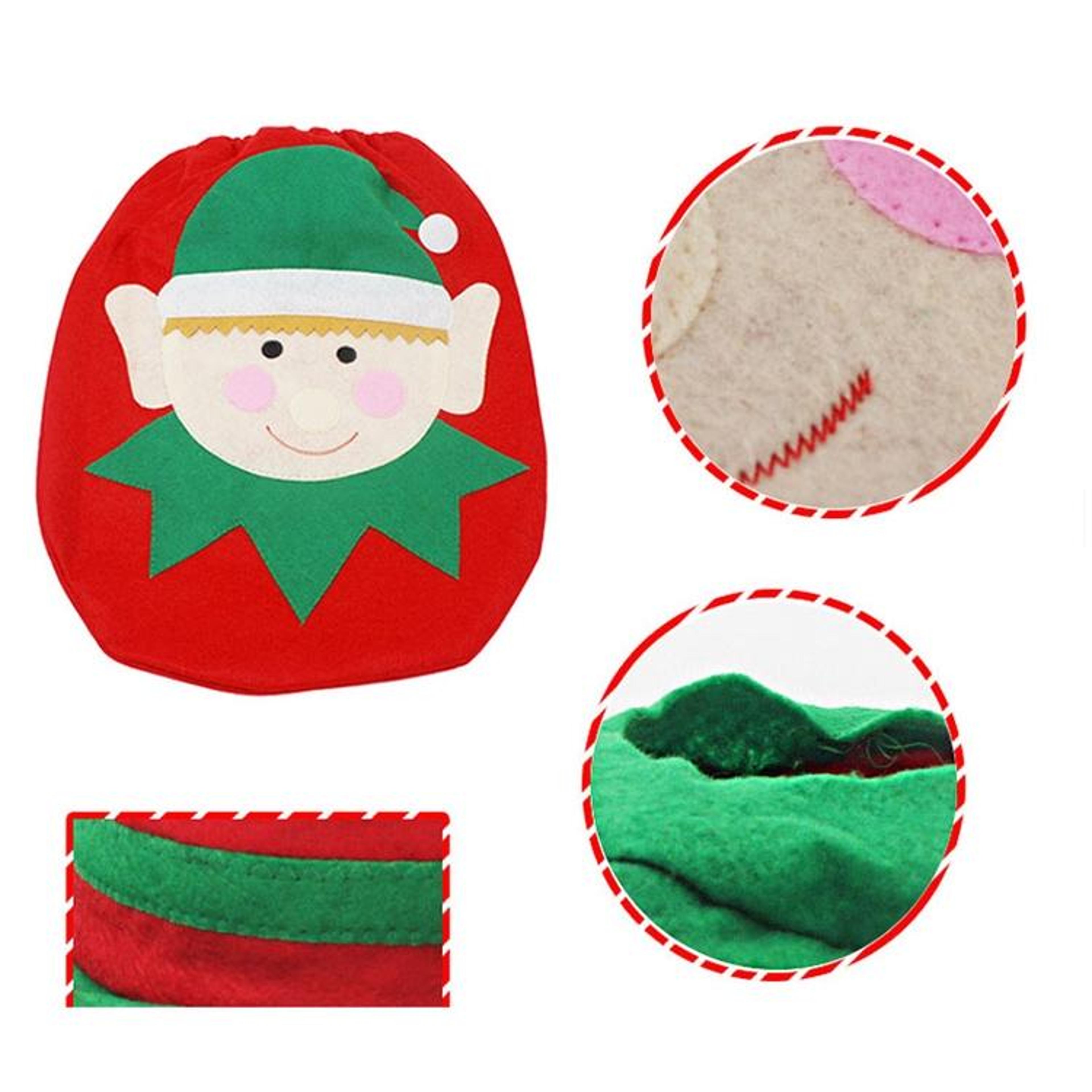 Fancy Christmas Decoration Happy Santa Elf Toilet Seat Cover Rug Bathroom Set 2