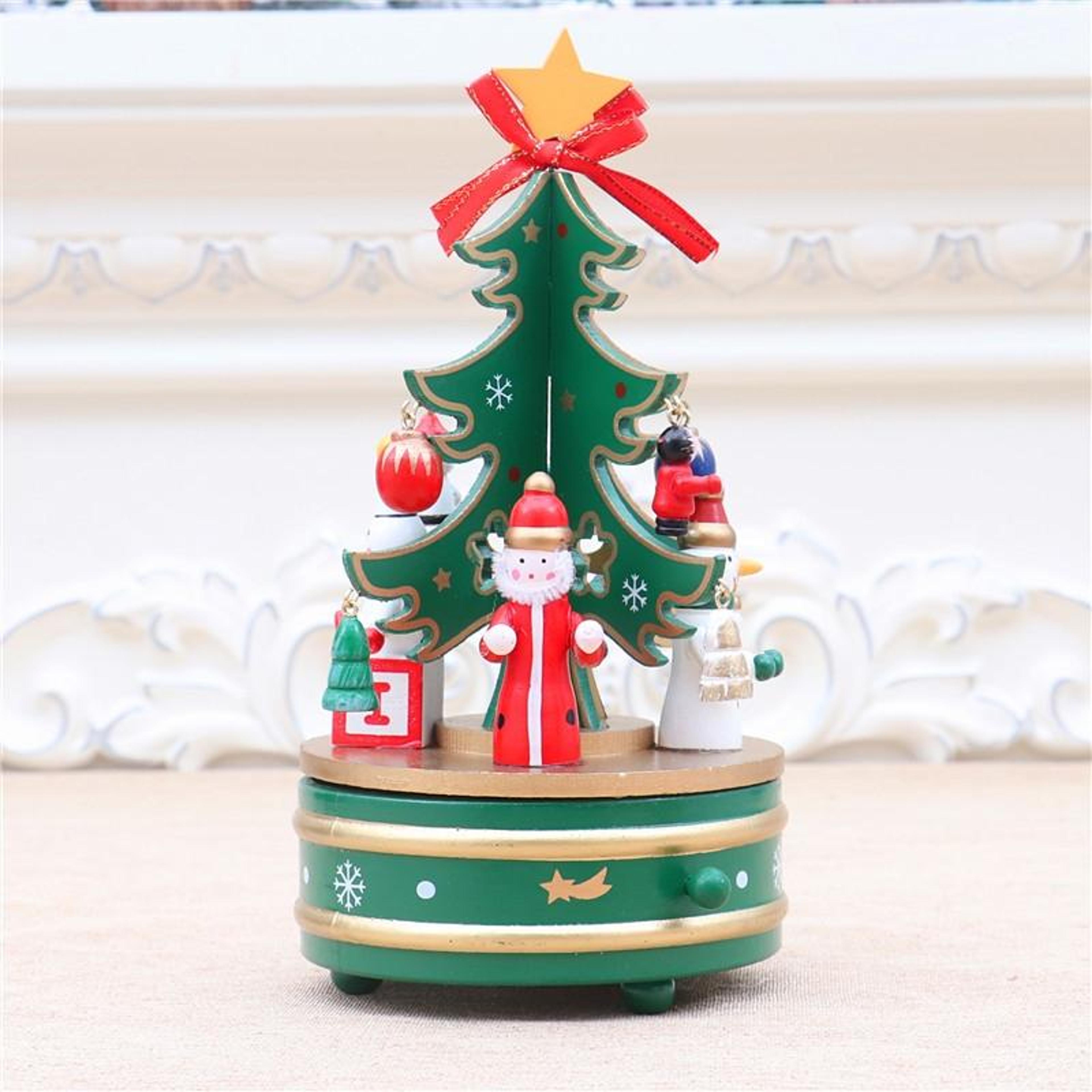Christmas Tree Wooden Christmas Decoration Rotating Christmas Music Box Ornament 5