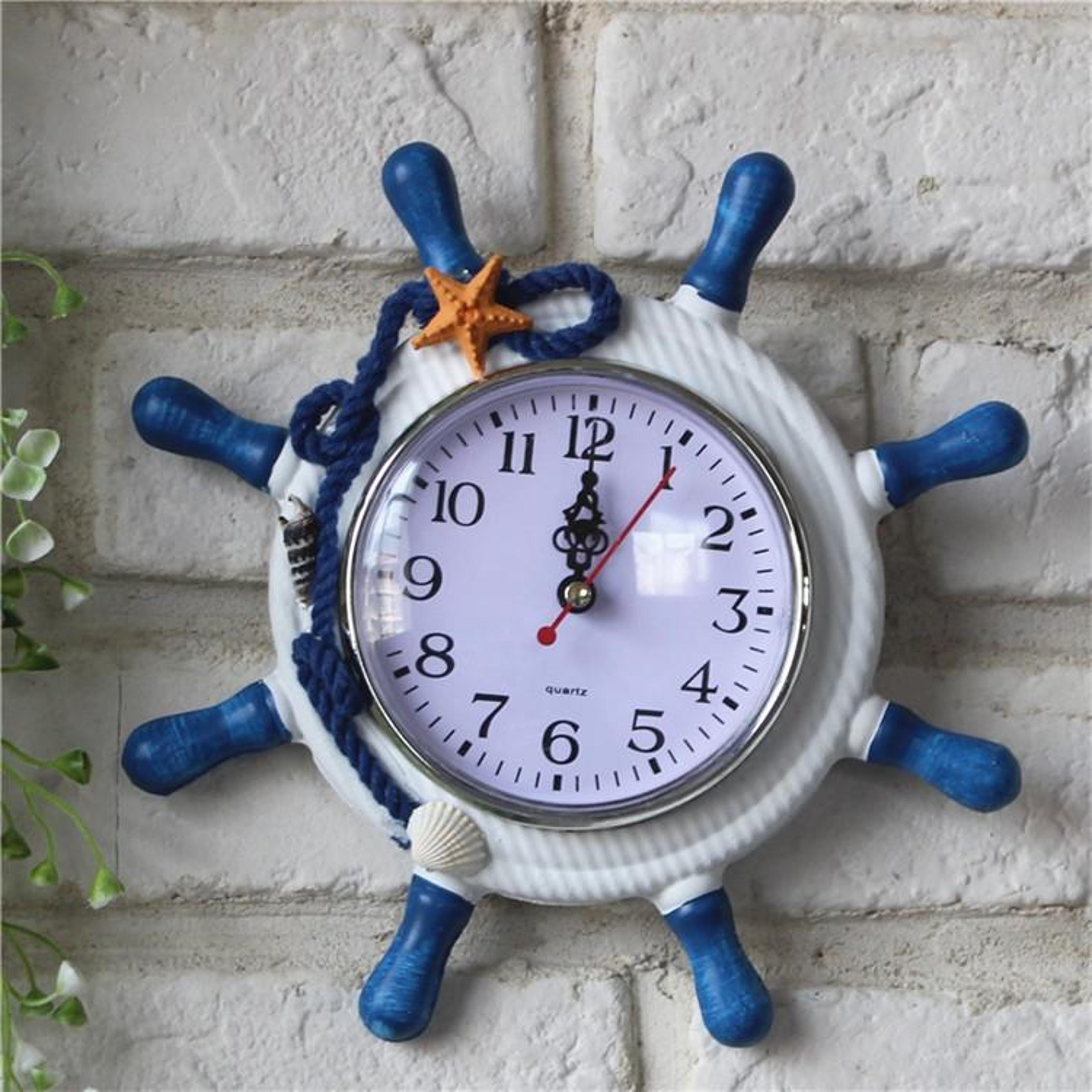 Rustic Nautical Wall Clock Wooden Ship Wheel Decorative Wall Clock For Coastal Home Decor 3