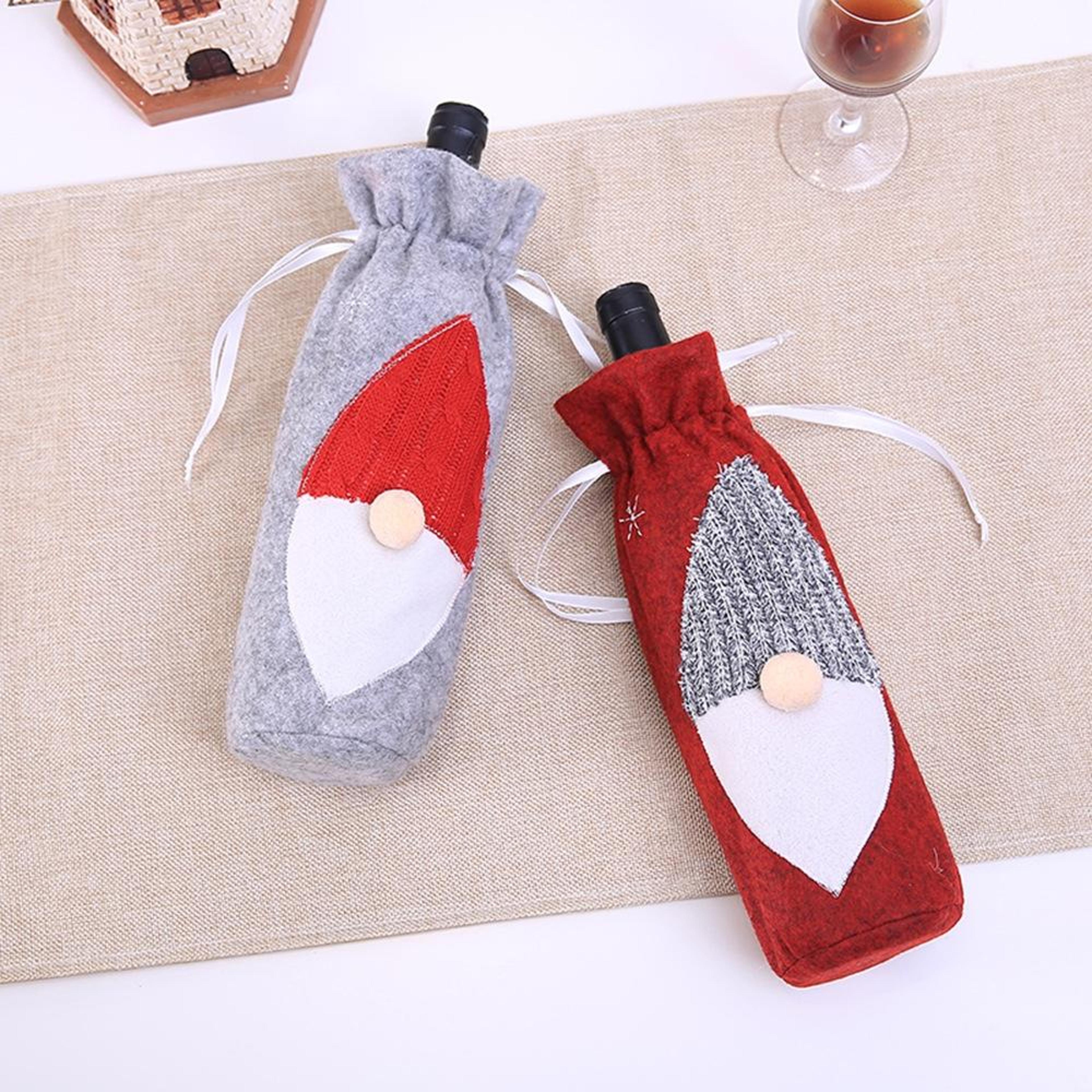 Christmas Wine Bottle Bag With Faceless Santa Embroidery Christmas Table Decorations 2