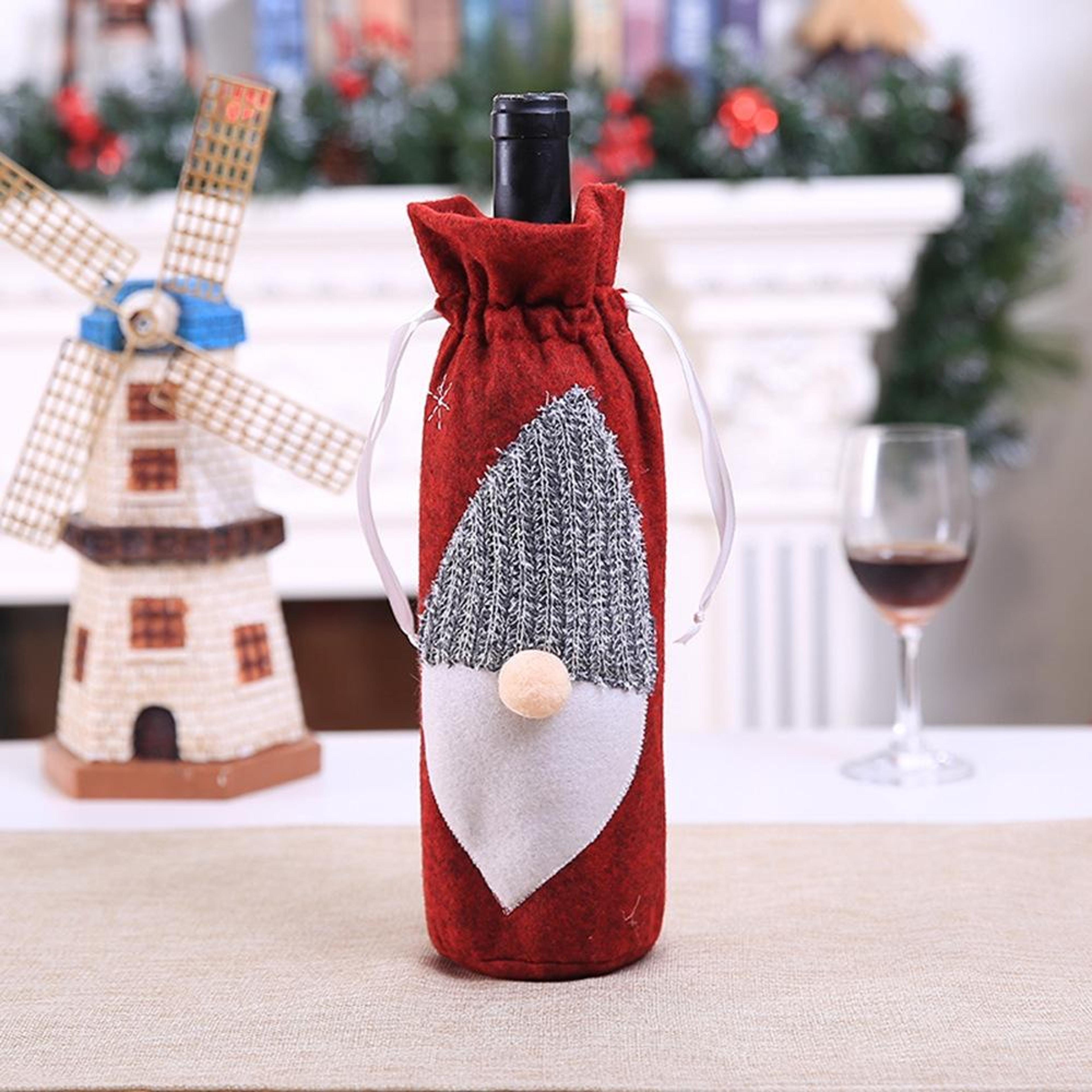 Christmas Wine Bottle Bag With Faceless Santa Embroidery Christmas Table Decorations 4