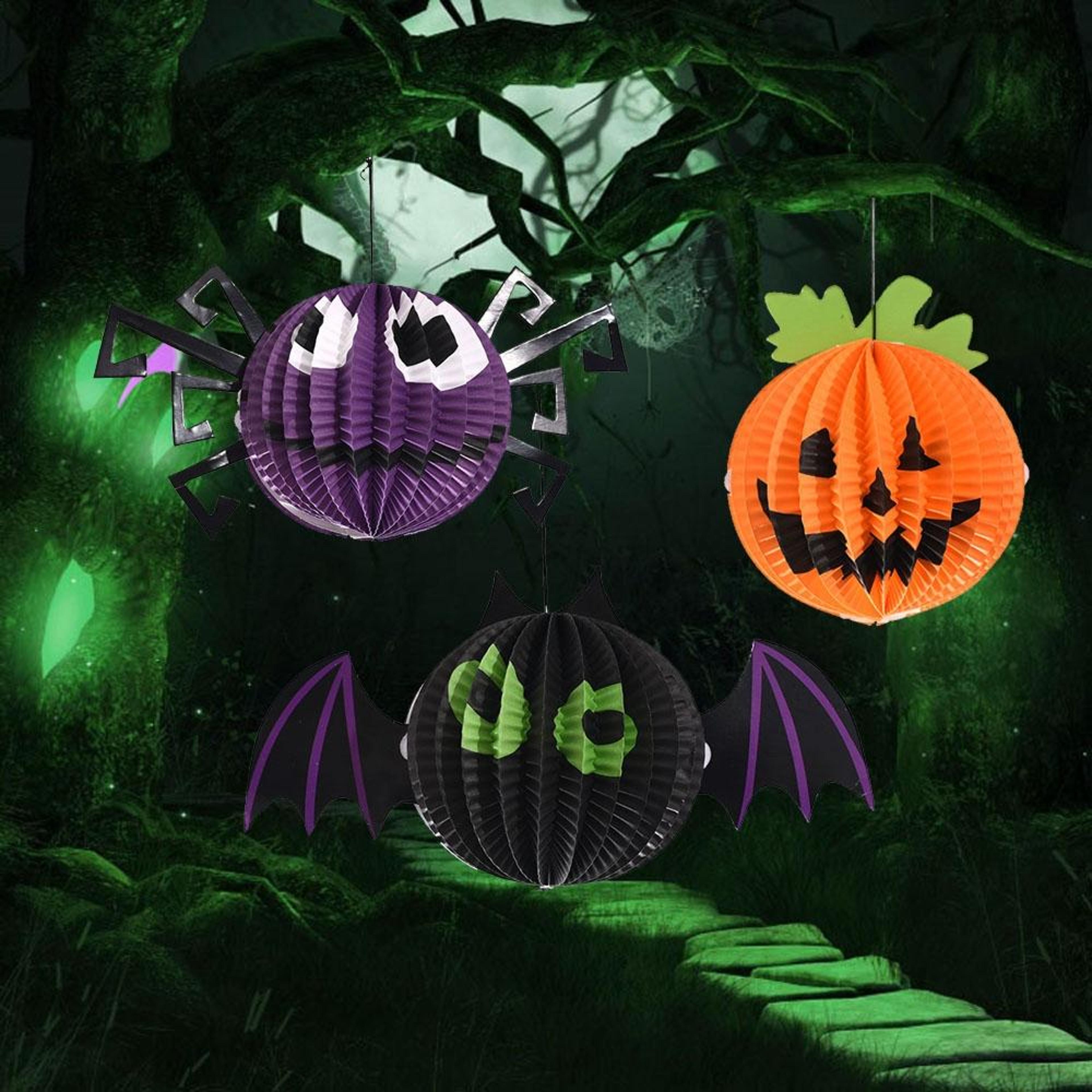Creative Halloween Hanging Decorations Set Pumpkin Bat Spider Paper Ornaments 3 PCS 0