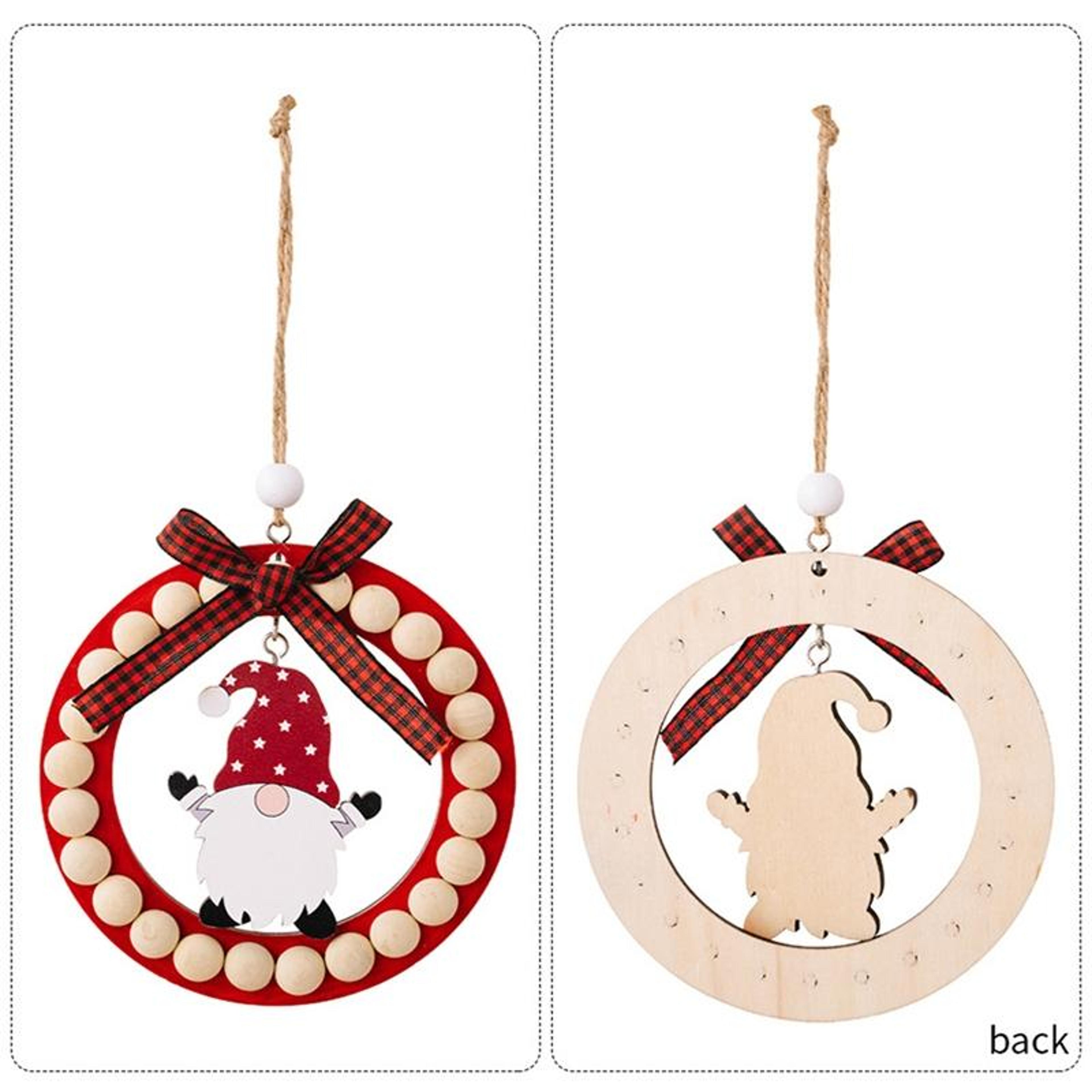 Rustic Wooden Christmas Wreath Ornament Round Beaded Hanging Tree Decoration 2