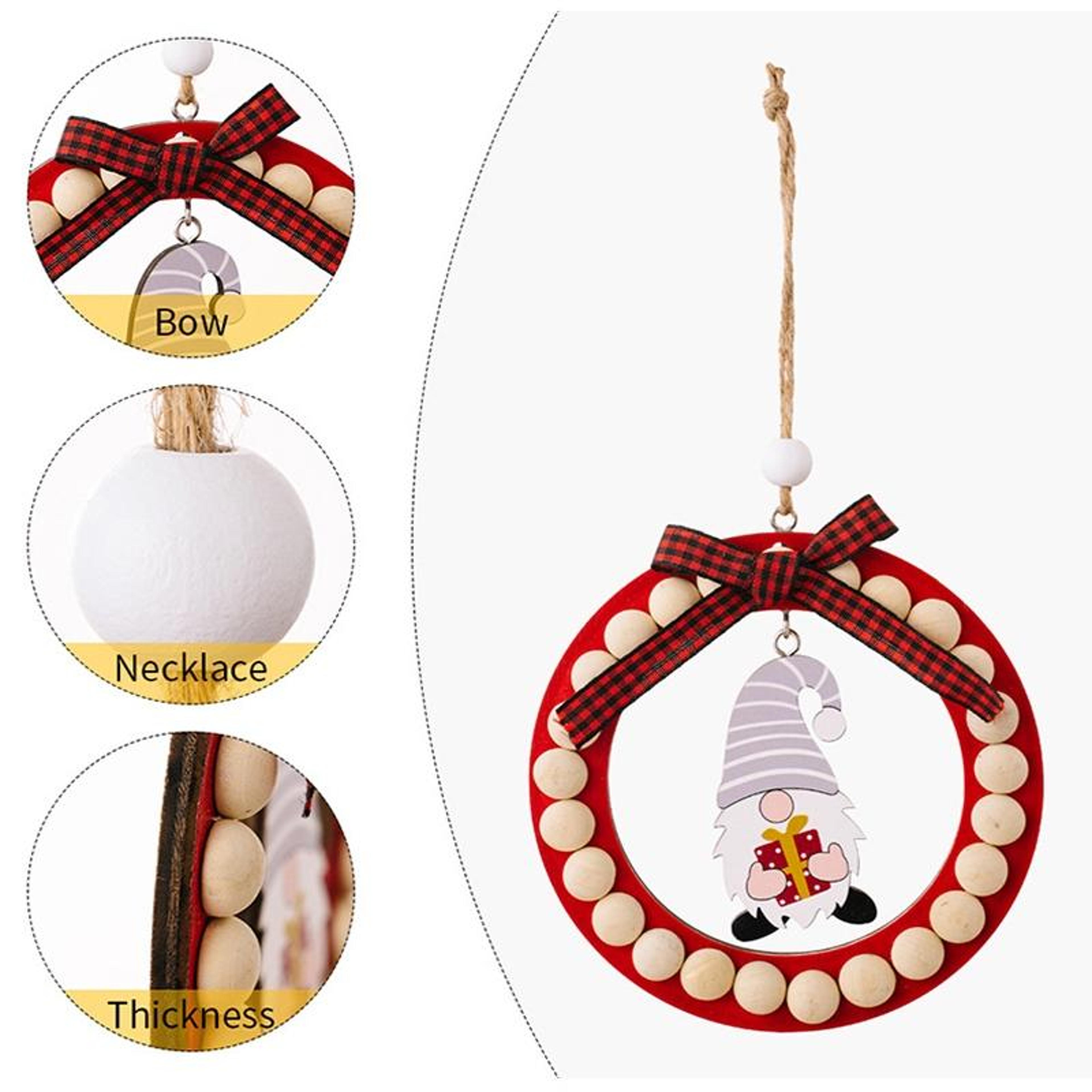 Rustic Wooden Christmas Wreath Ornament Round Beaded Hanging Tree Decoration 3