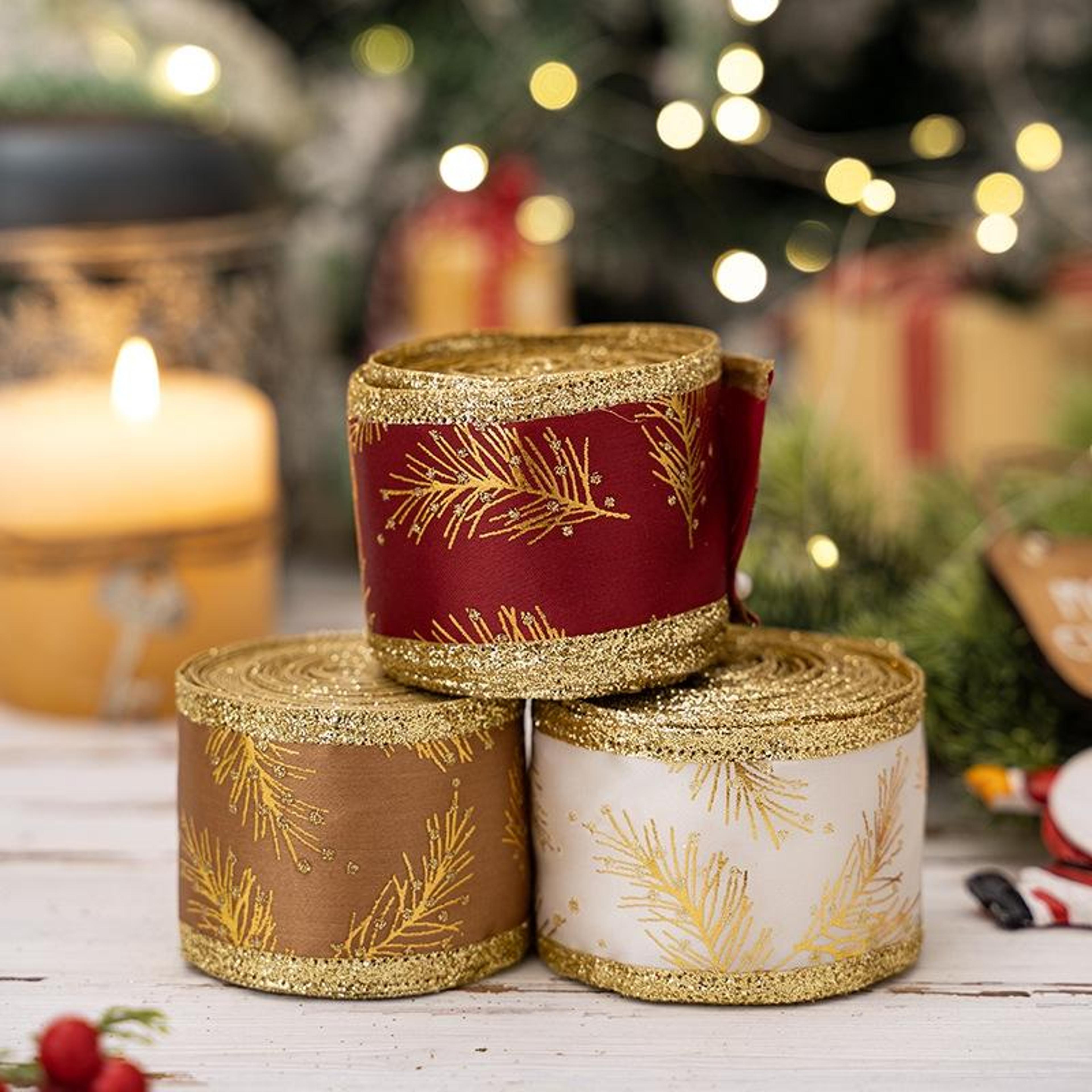 Christmas Wired Decorative Ribbon Roll For Gift Wrapping Tree Decor  Holiday Crafts 6