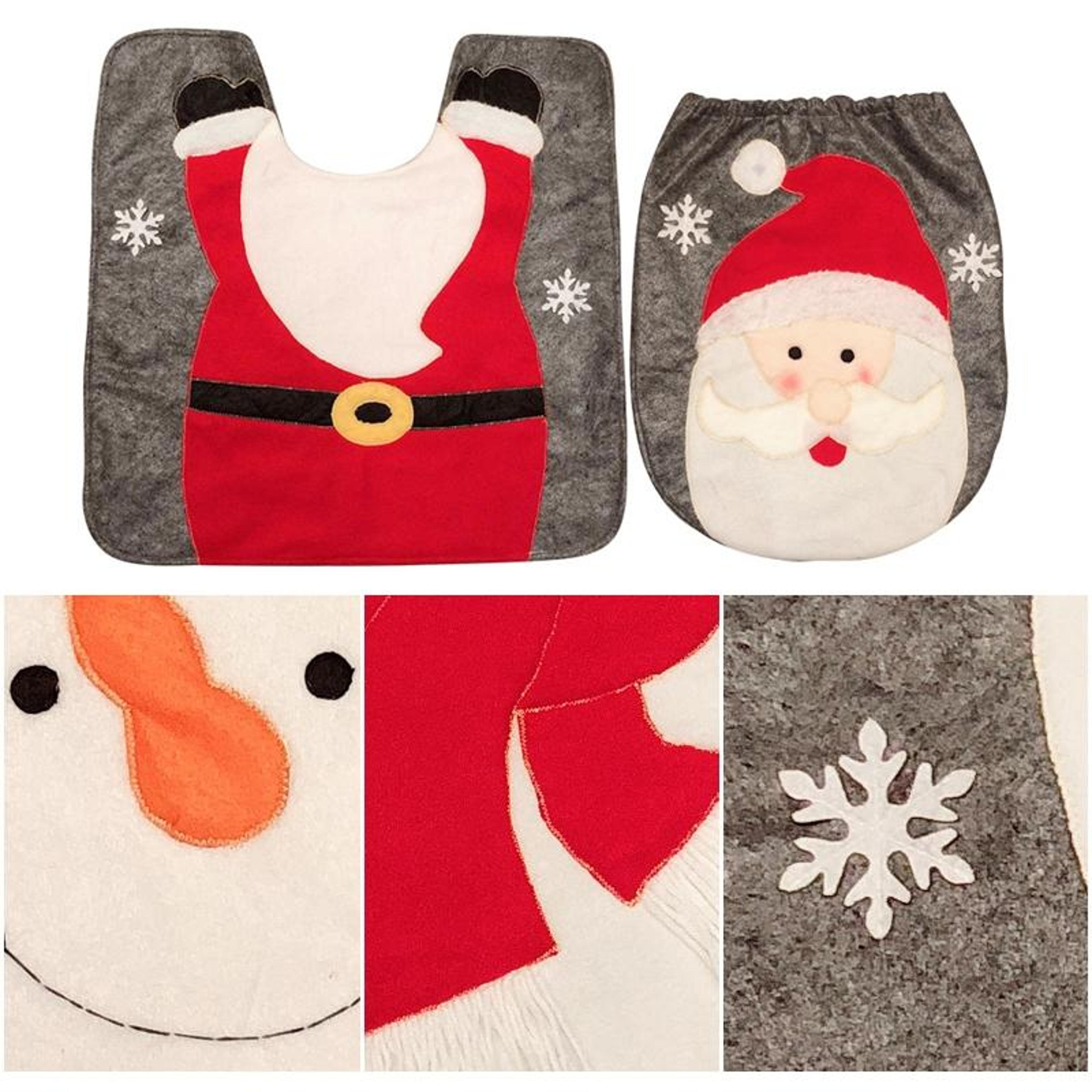 Santa Christmas Toilet Seat Cover  Bathroom Decoration Set For Festive Holiday Home Decor 2