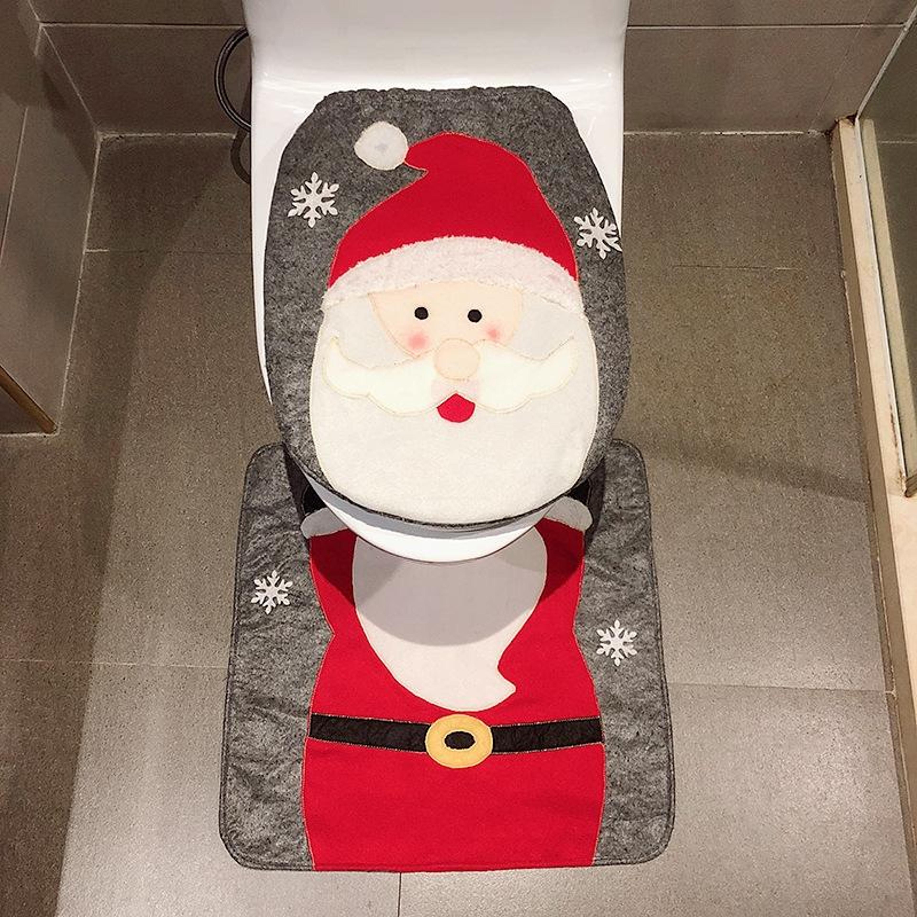 Santa Christmas Toilet Seat Cover  Bathroom Decoration Set For Festive Holiday Home Decor 3