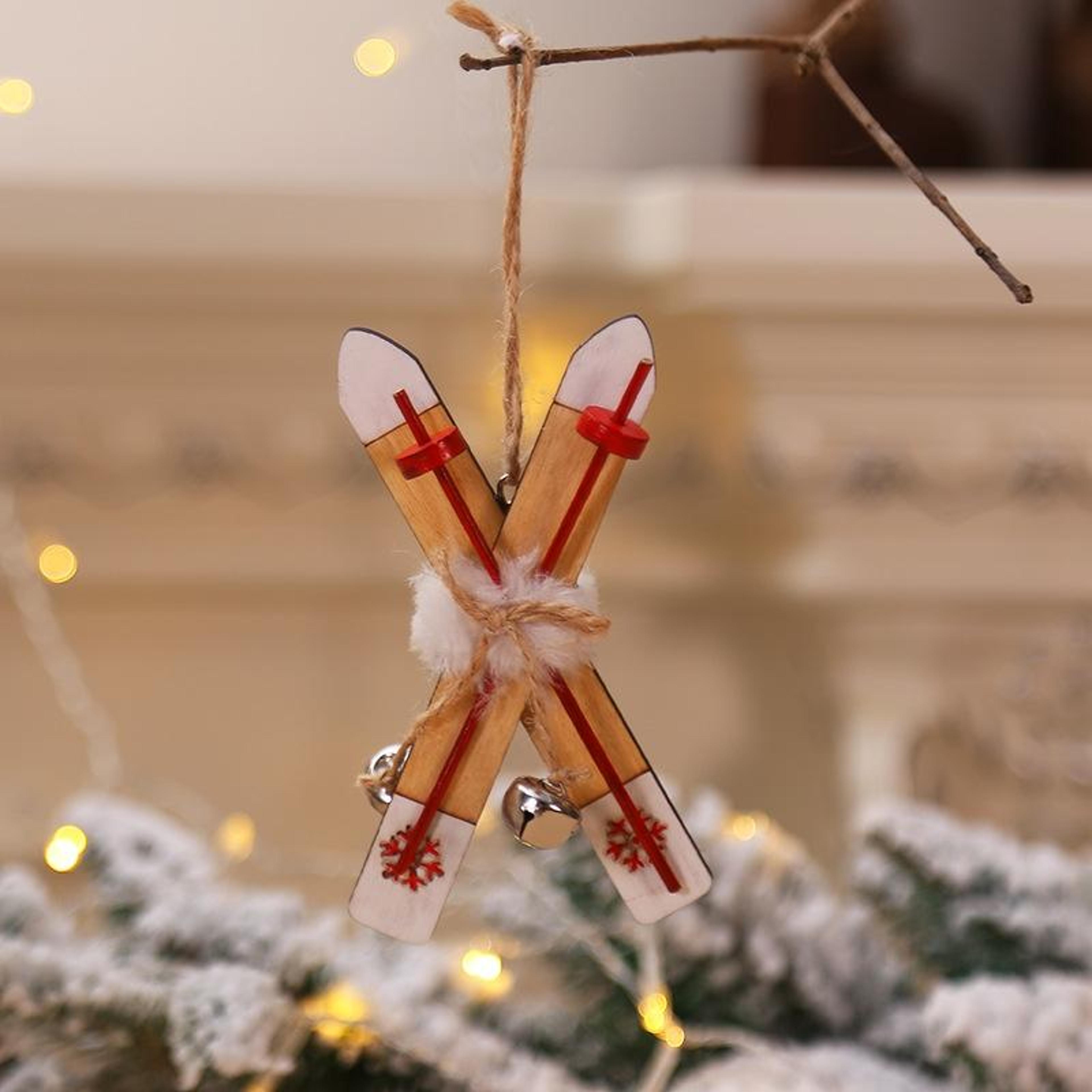 Rustic Wooden Christmas Ornament Sleigh Hanging Christmas Tree Pendant Decor 6