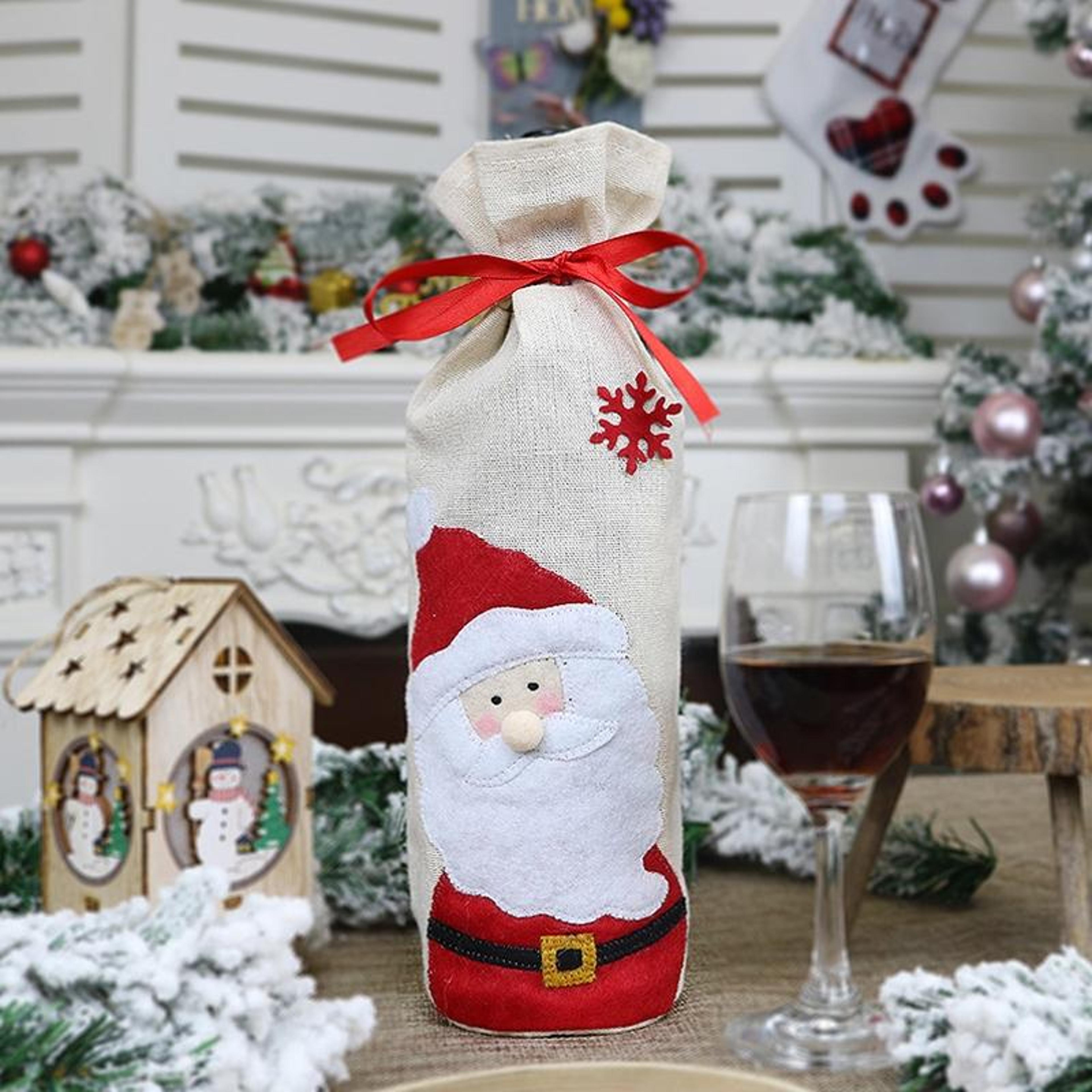 2PCS Christmas Wine Bottle Bag Santa Wine Bottle Cover Reusable Holiday Wine Gift Bags 2