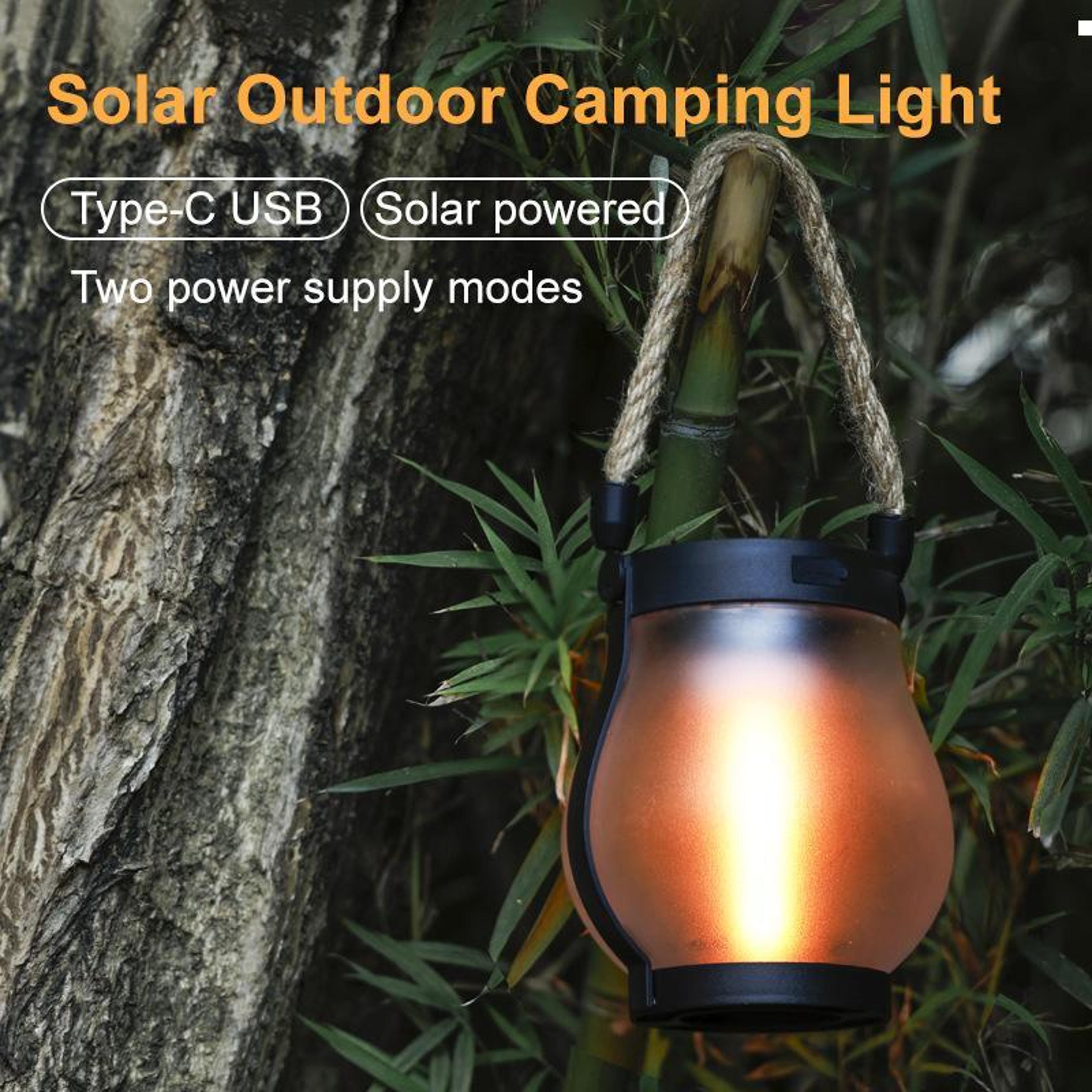 Solar Flame Lantern With Hemp Rope Rechargeable Outdoor Camping And Garden Light 1