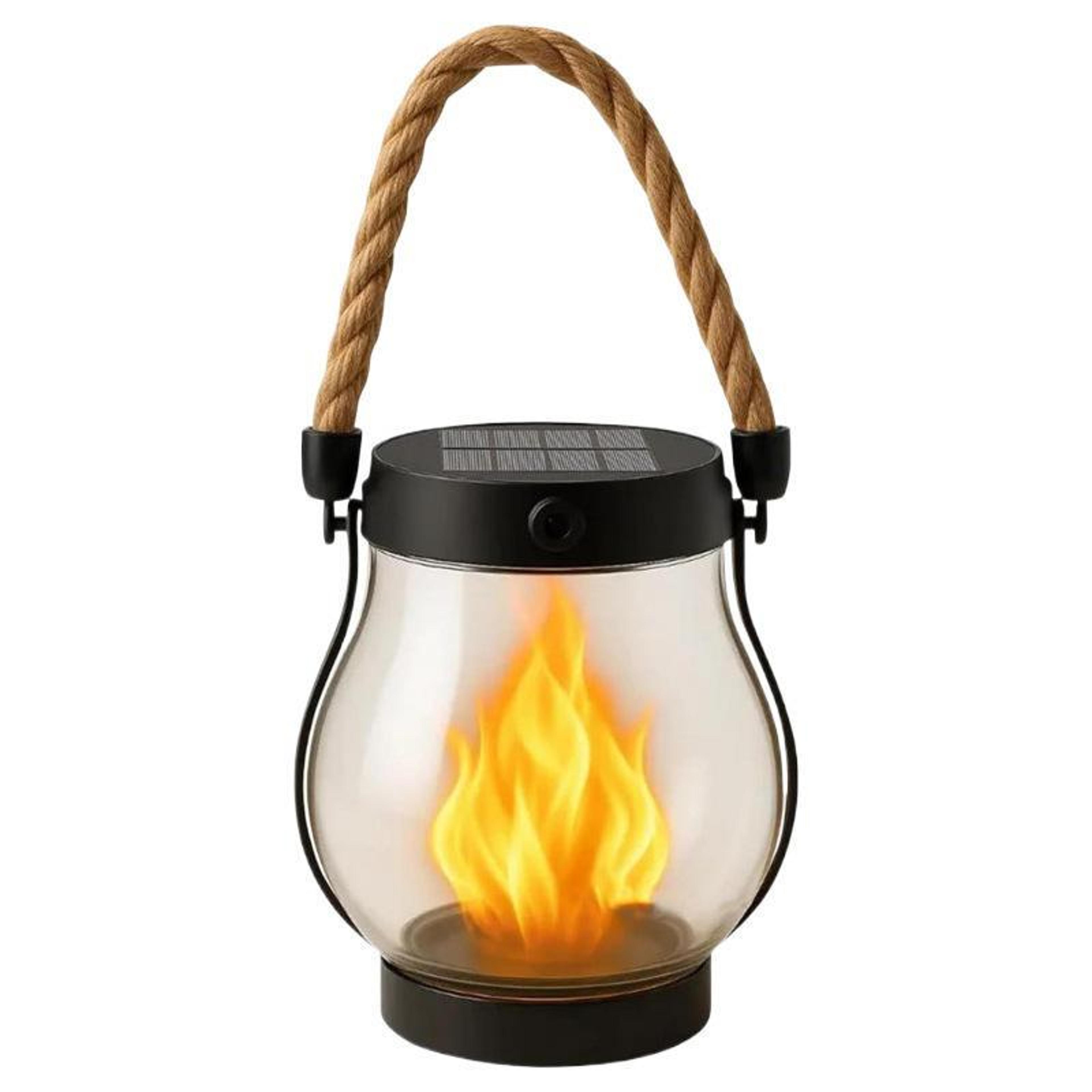 Solar Flame Lantern With Hemp Rope Rechargeable Outdoor Camping And Garden Light 6