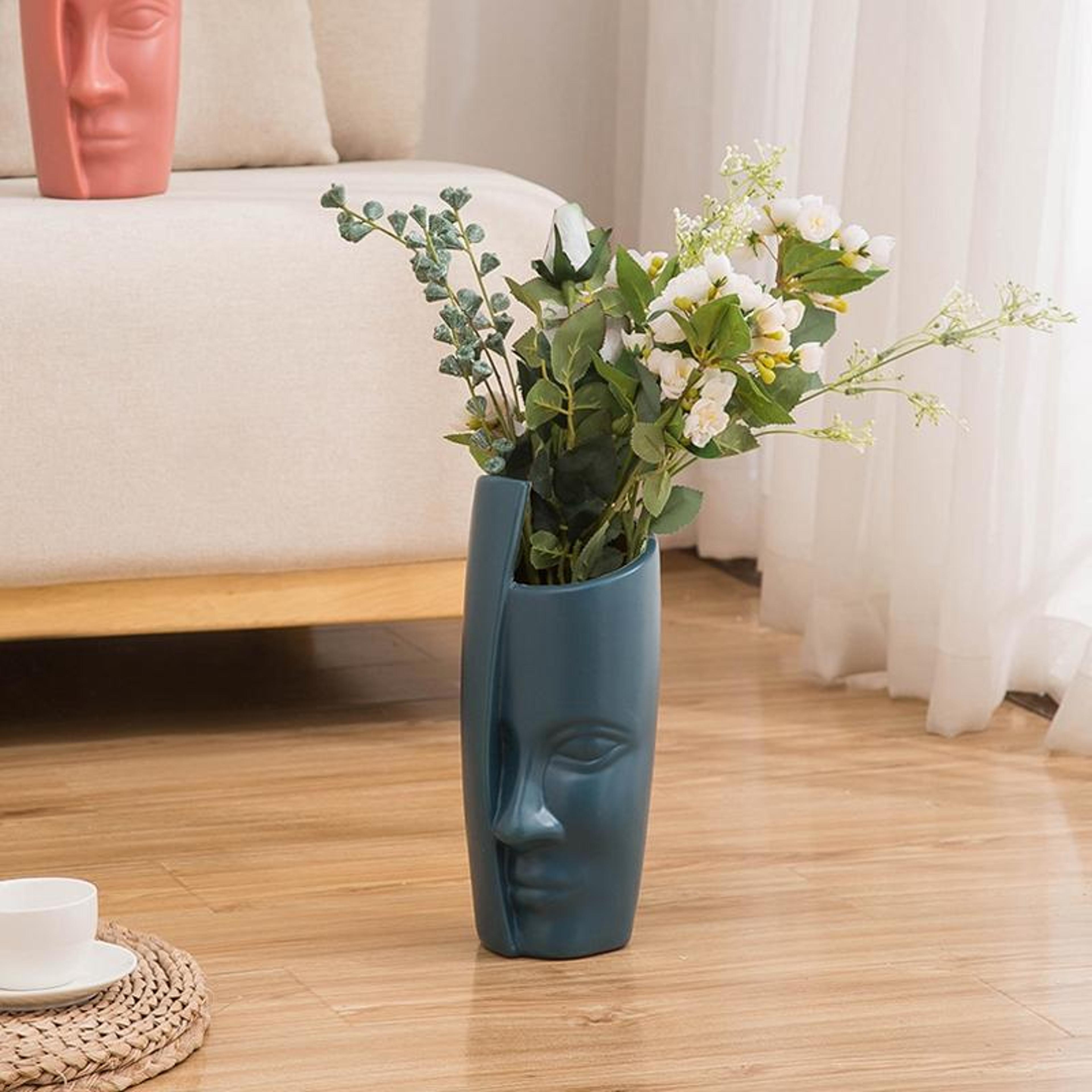 Unbreakable Vase Ceramic Look PE Dried Flower Vase For Modern Home Decor 2
