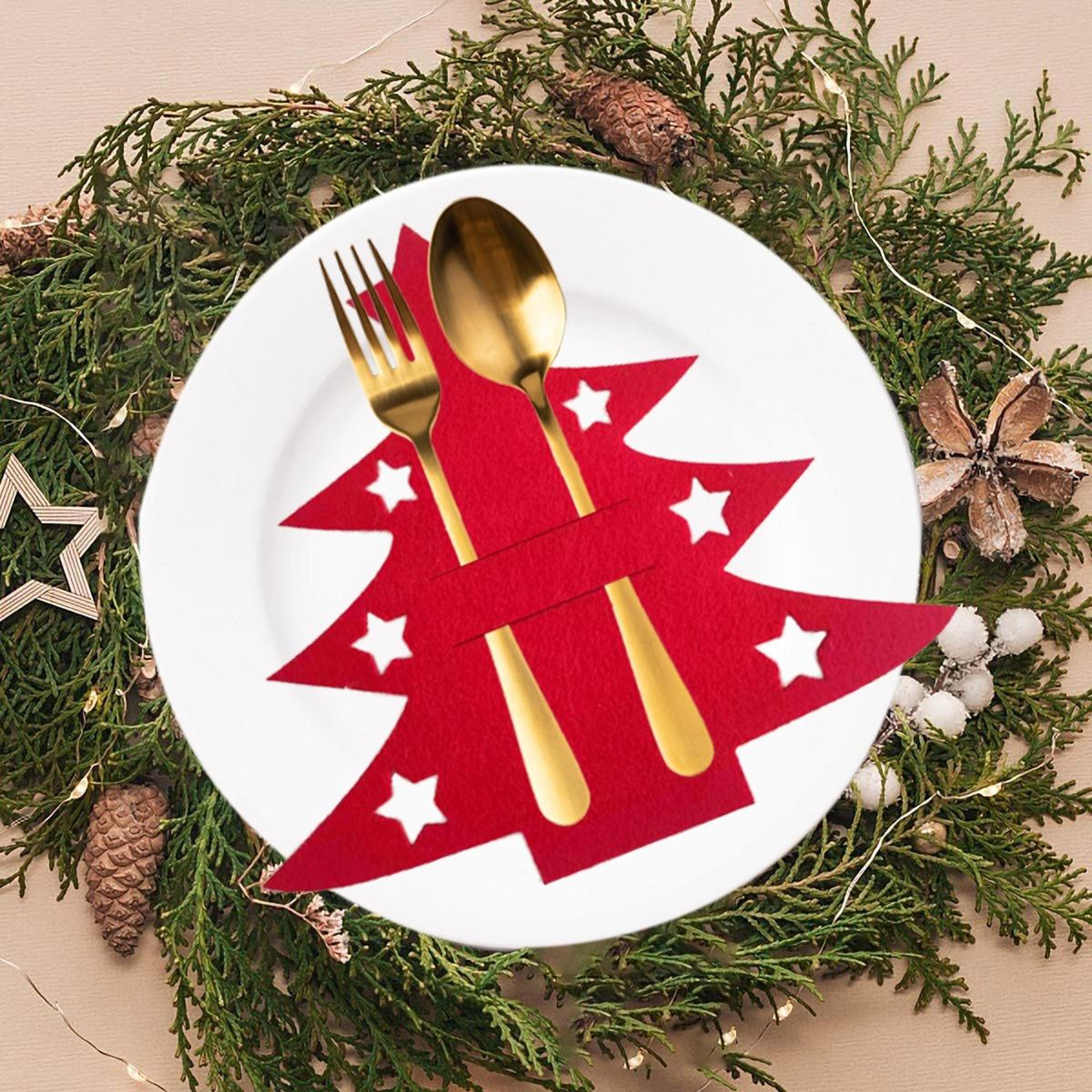 6 PCS Christmas Tree Cutlery Holders Felt Silverware Sleeves For Holiday Table Decor 2