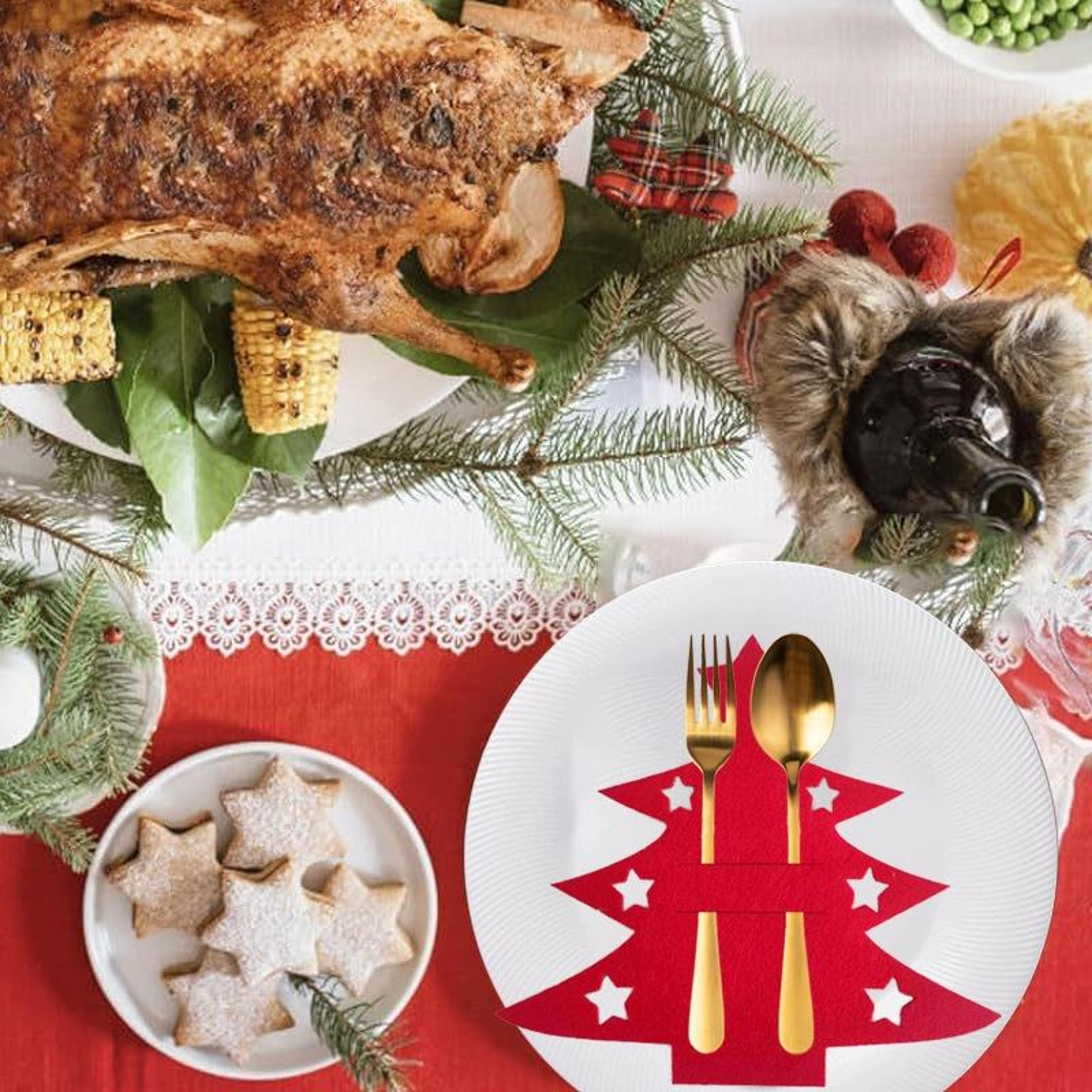 6 PCS Christmas Tree Cutlery Holders Felt Silverware Sleeves For Holiday Table Decor 1