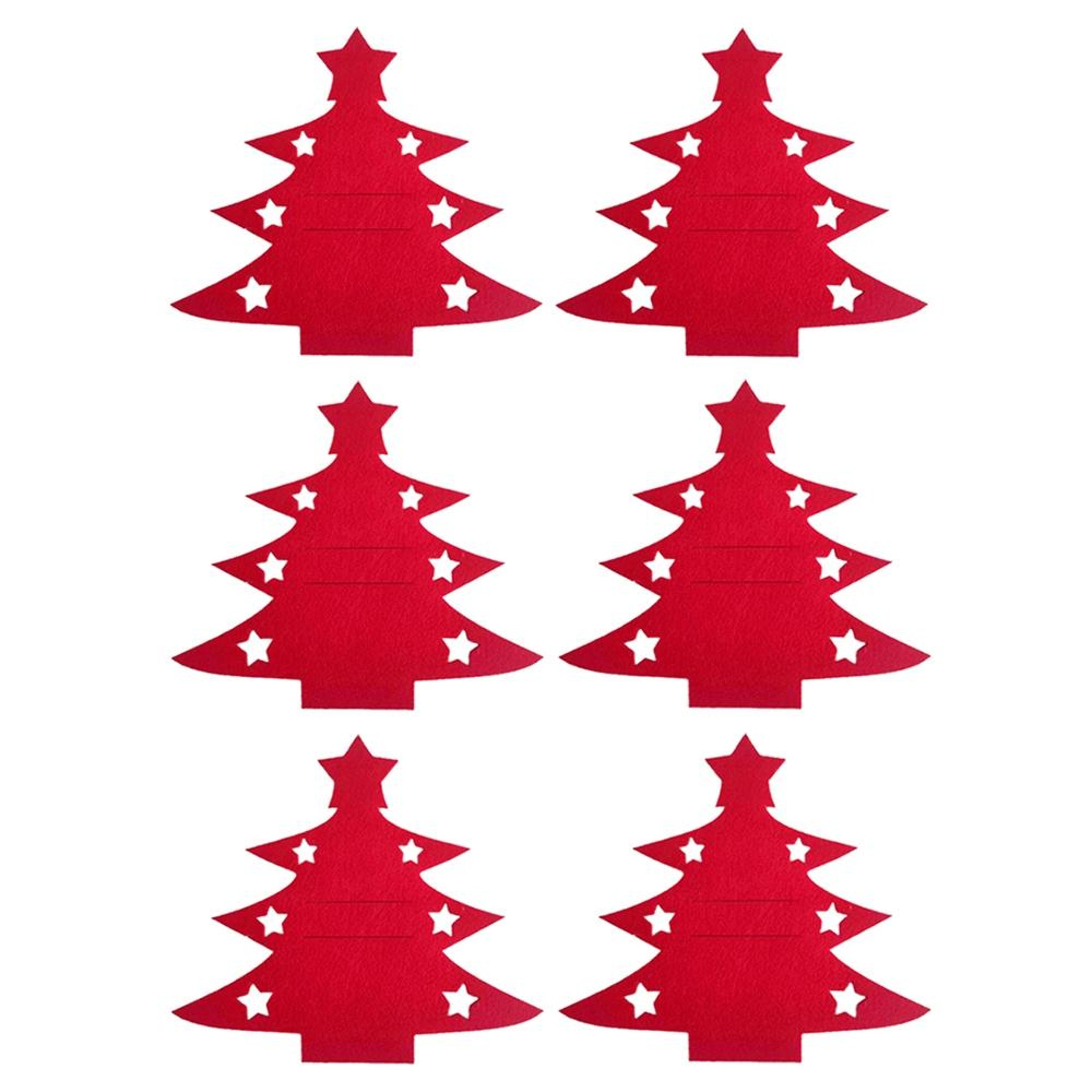 6 PCS Christmas Tree Cutlery Holders Felt Silverware Sleeves For Holiday Table Decor 4