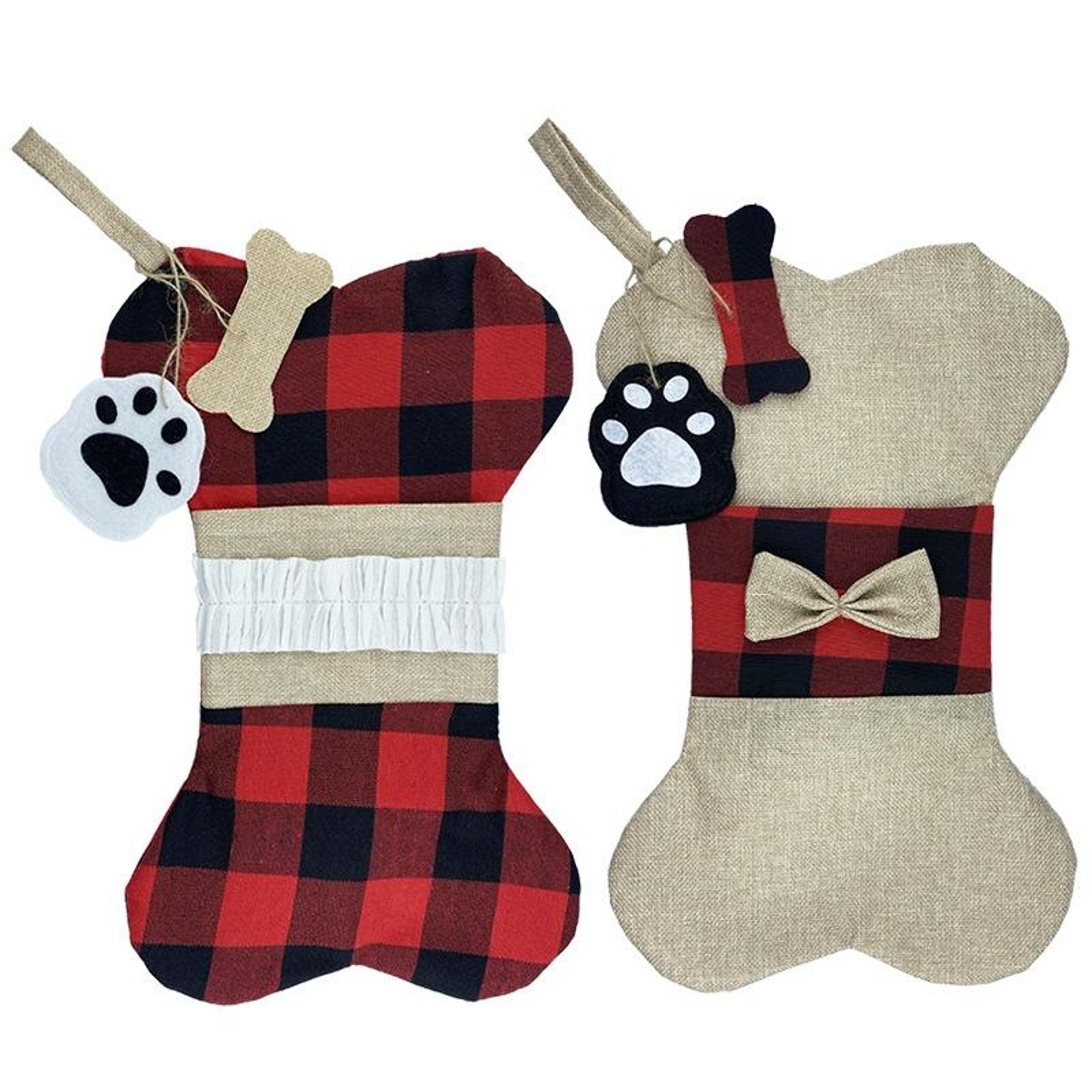 Bone Shaped Dog Christmas Stocking Pet Gift Bag And Rustic Holiday Decoration 3