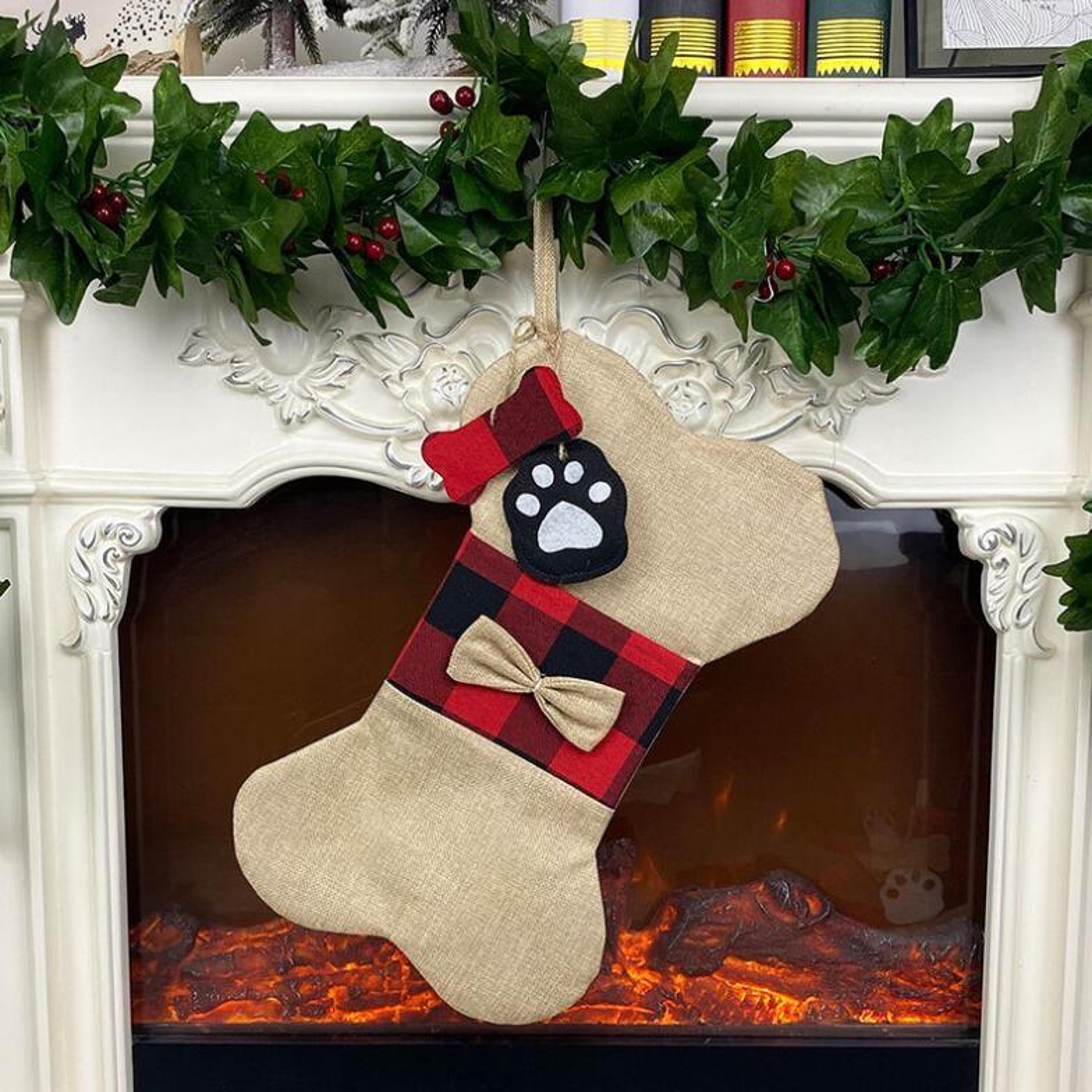 Bone Shaped Dog Christmas Stocking Pet Gift Bag And Rustic Holiday Decoration 5