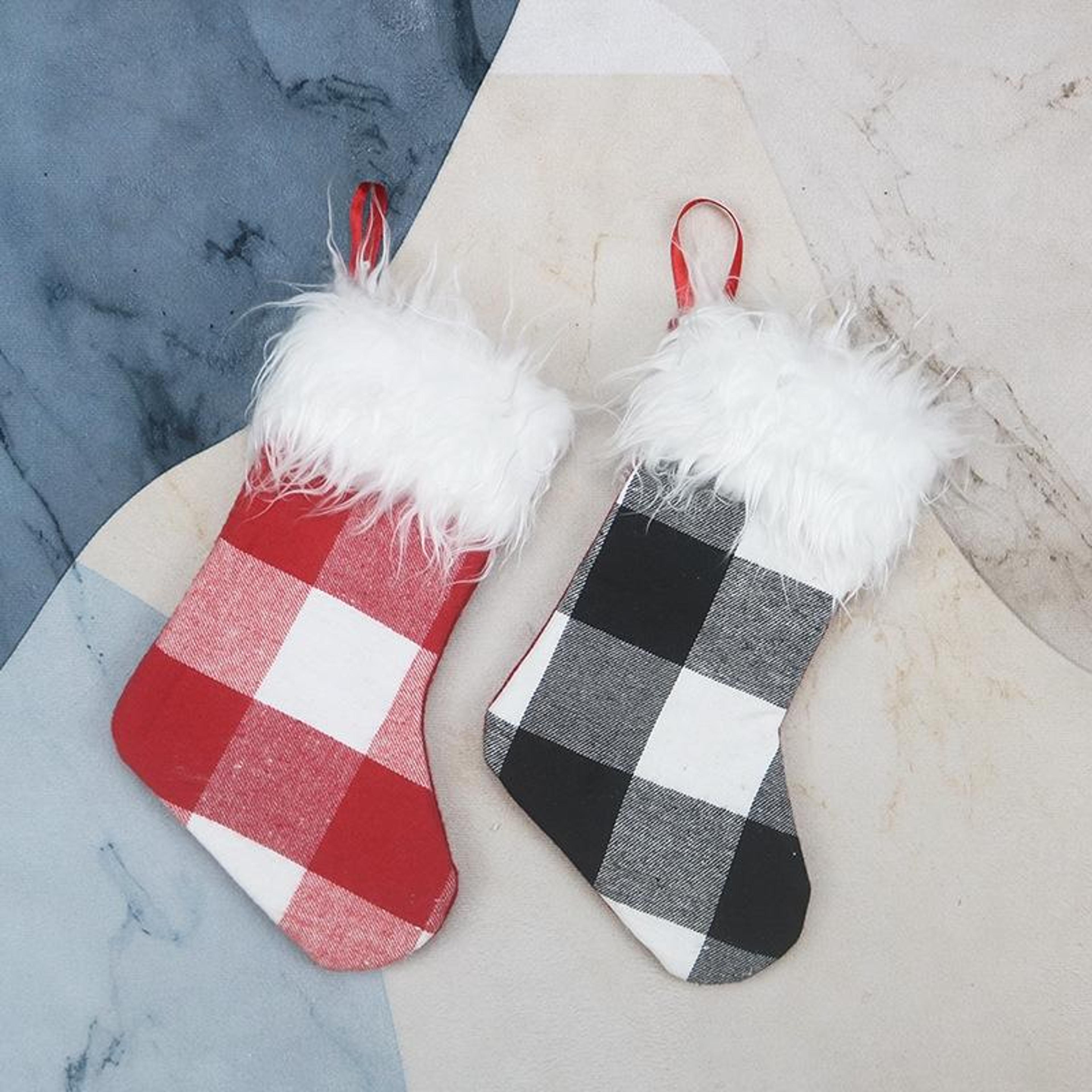 Plaid Plush Christmas Stocking Gift Bag And Hanging Christmas Tree Decoration 1