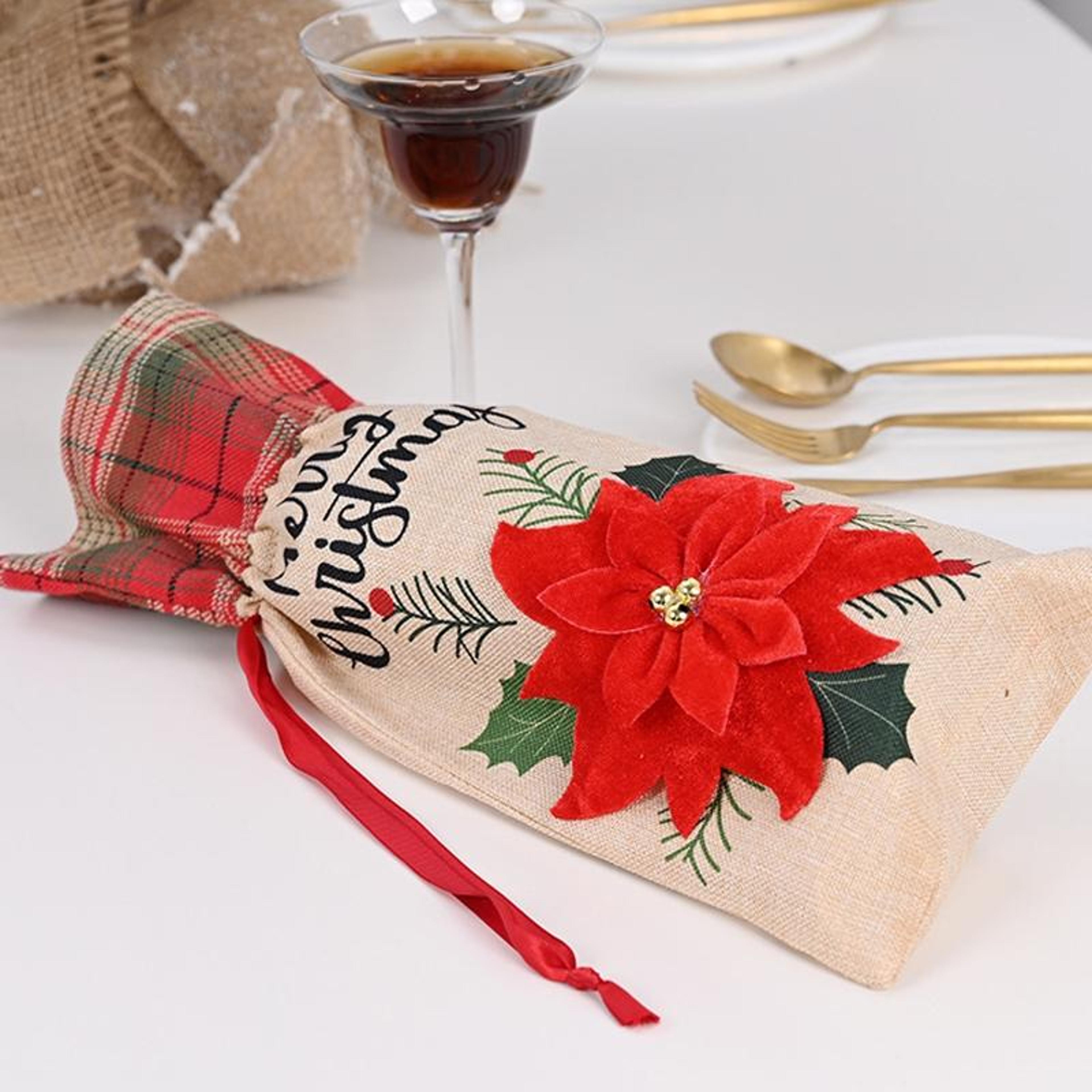 Festive Christmas Wine Bottle Cover With Imitation Linen Holiday Gift Bag Design 6
