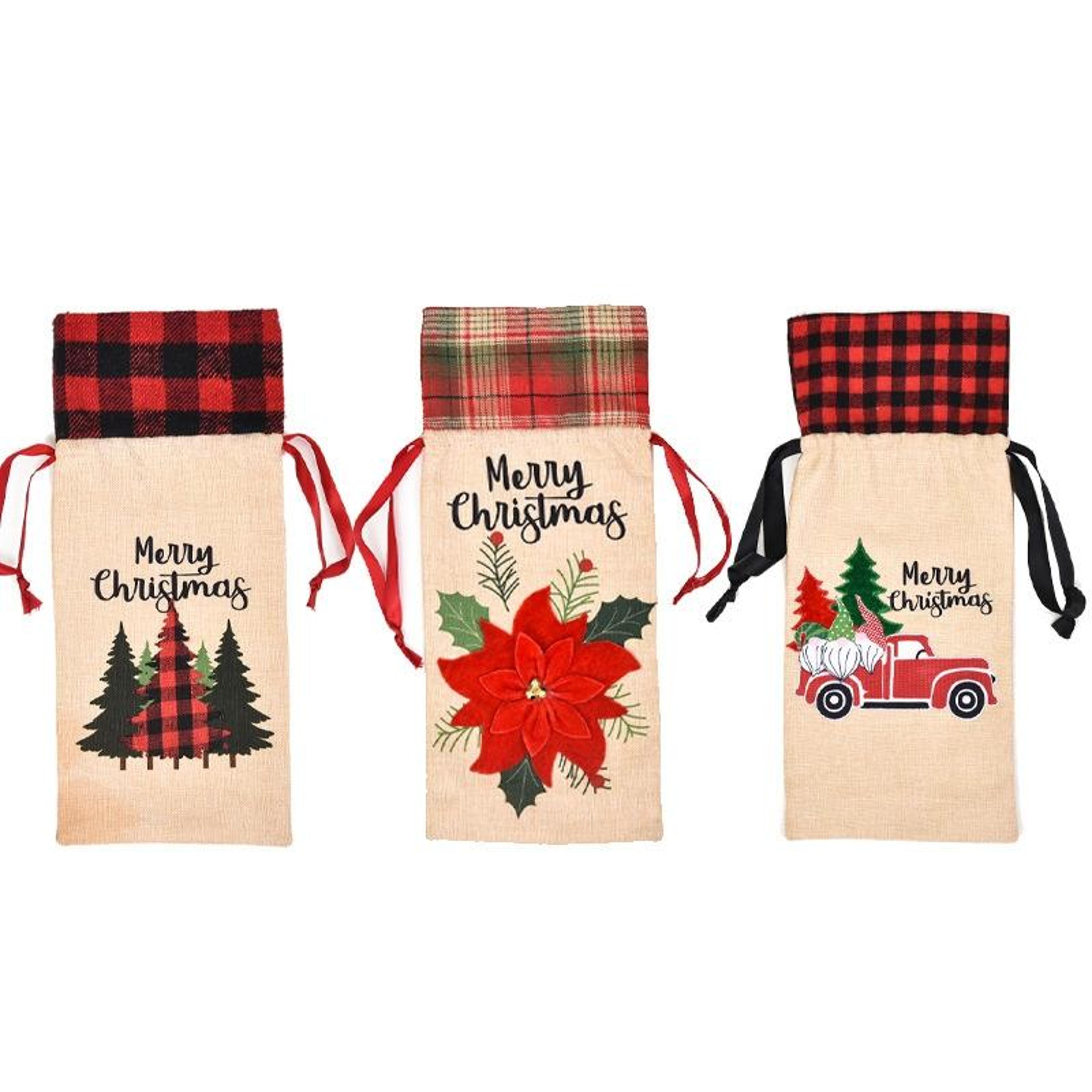 Festive Christmas Wine Bottle Cover With Imitation Linen Holiday Gift Bag Design 1