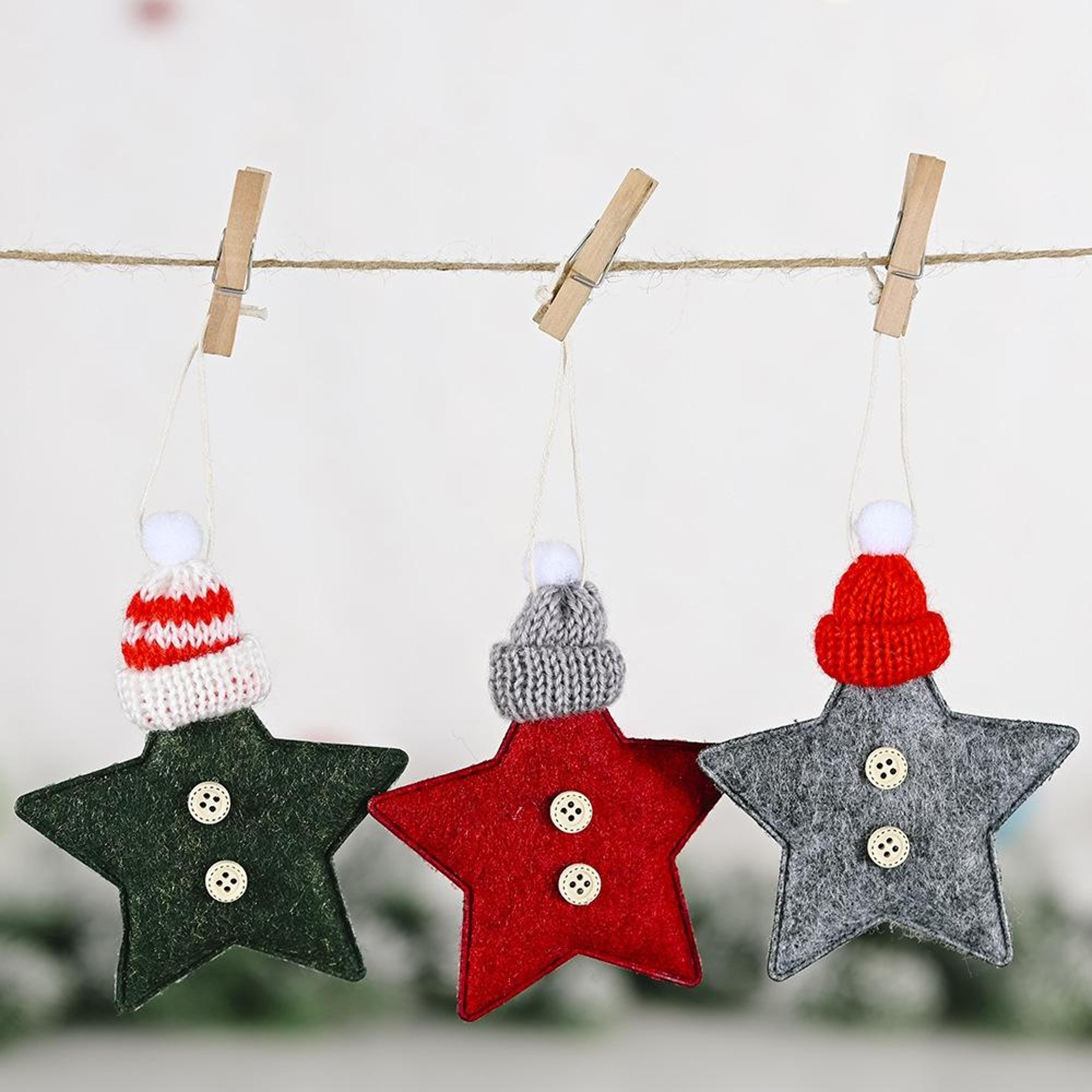 Knitted Star Christmas Tree Ornament With Festive Hat Hanging Decoration 2