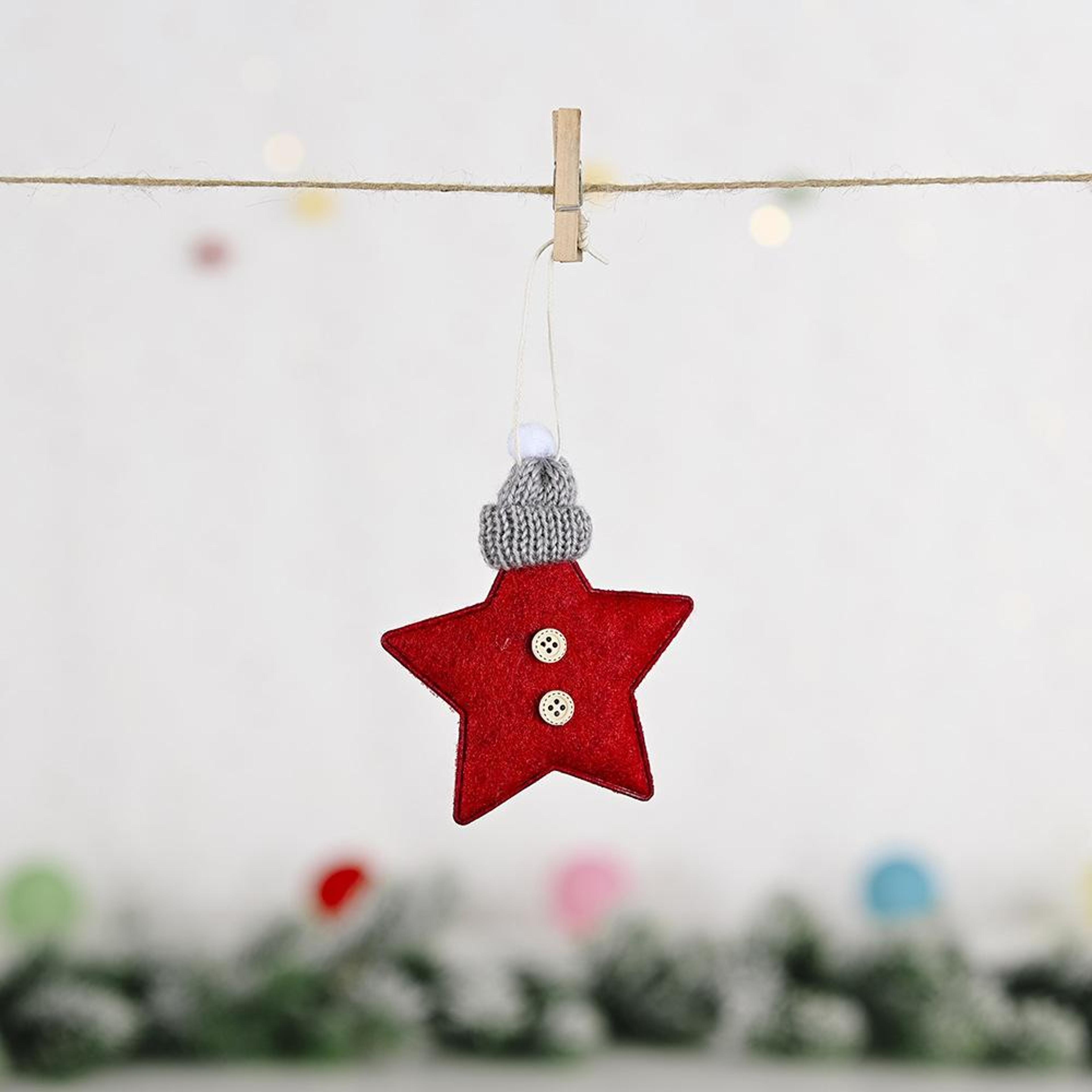Knitted Star Christmas Tree Ornament With Festive Hat Hanging Decoration 6