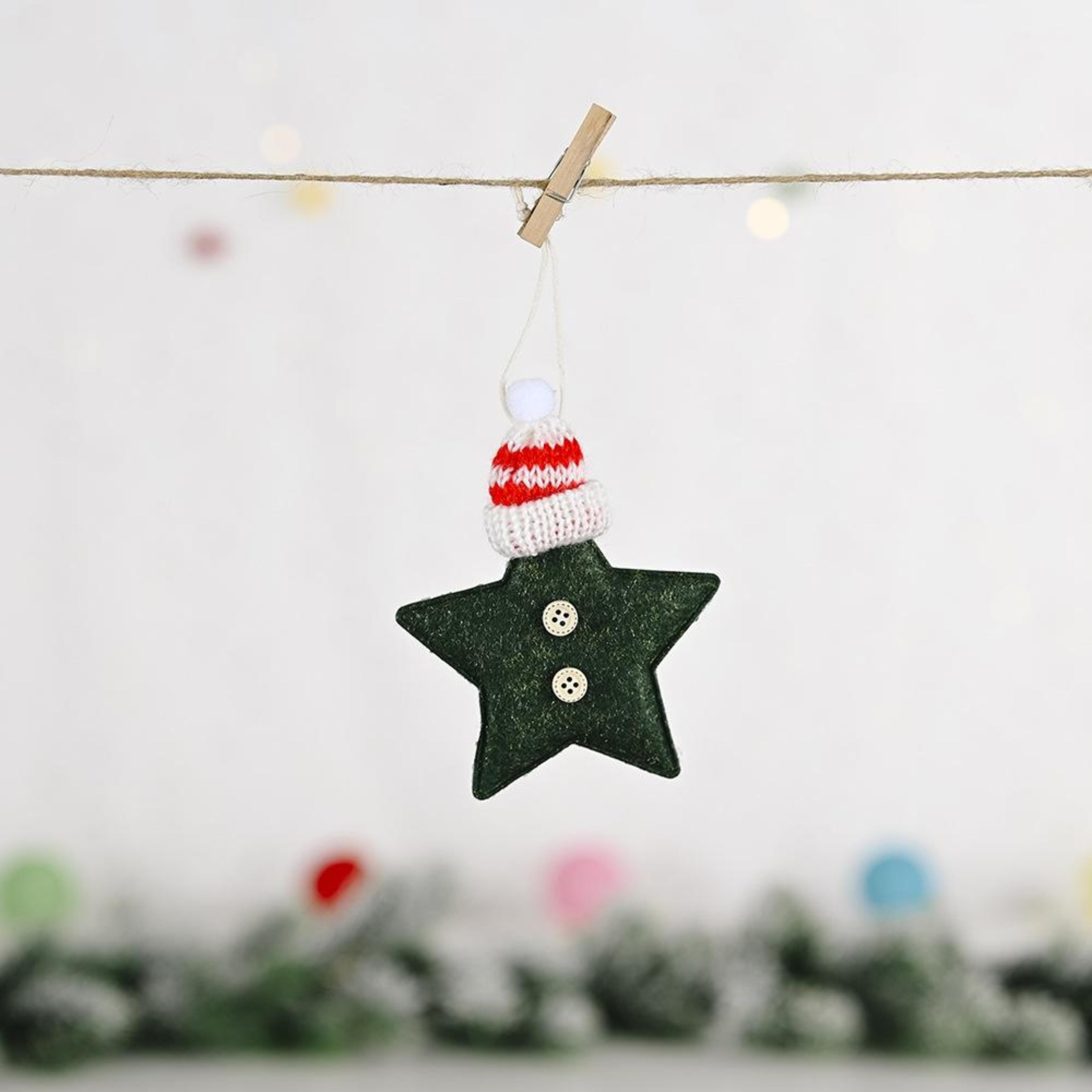 Knitted Star Christmas Tree Ornament With Festive Hat Hanging Decoration 8