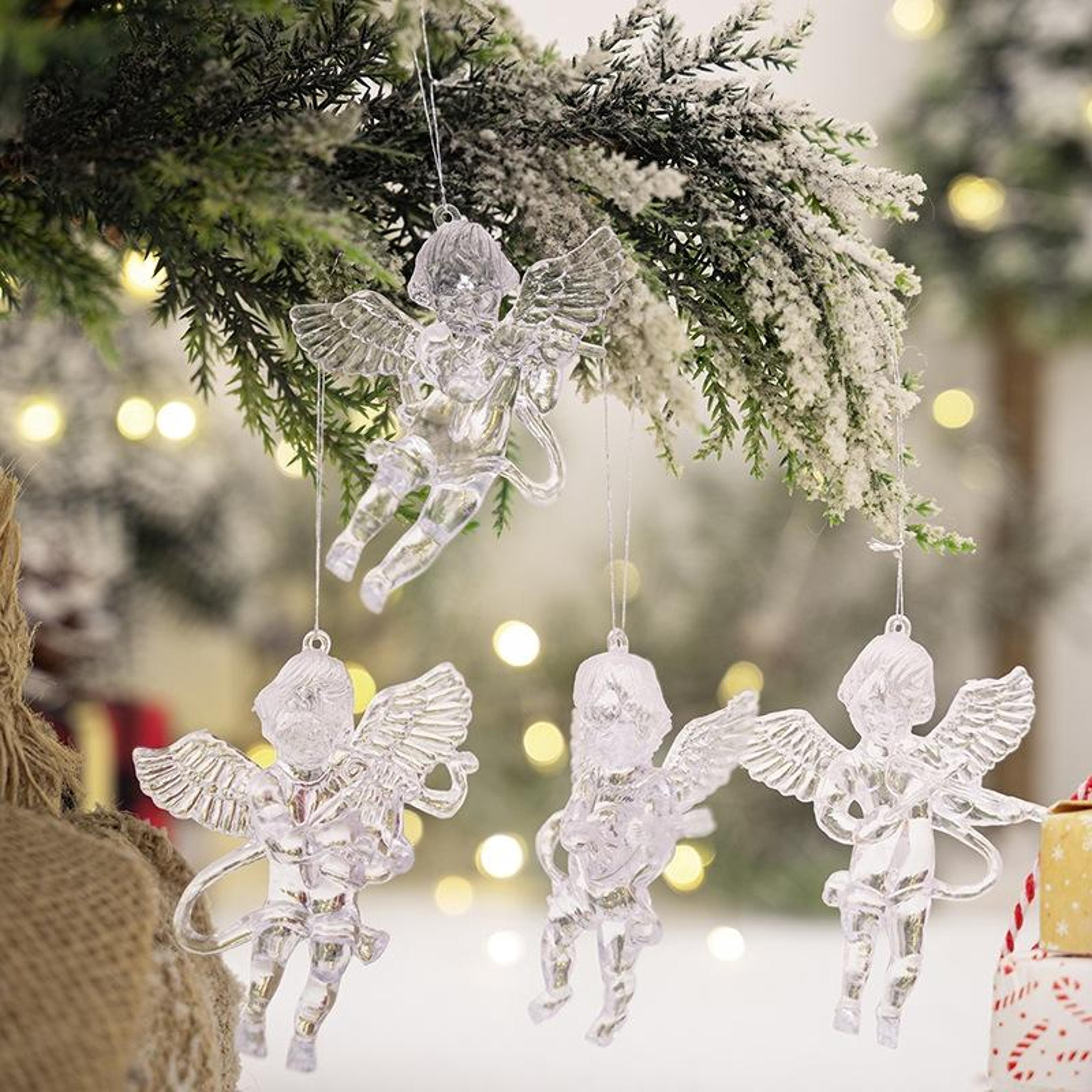 4PCS Acrylic Angel Christmas Tree Ornaments Clear Hanging Holiday Decorations 5