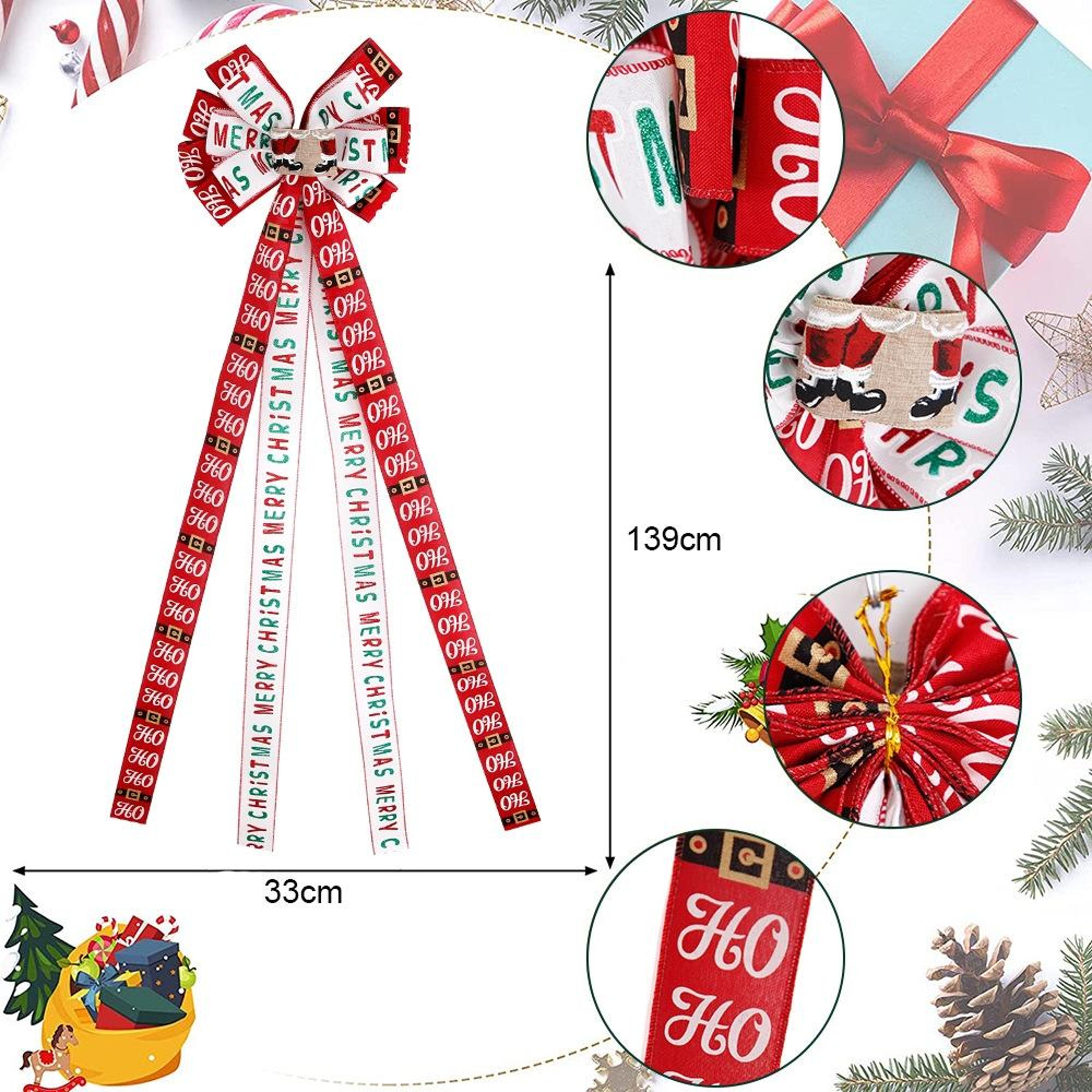 Festive Christmas Tree Topper Bow Red White Imitation Linen Double Layer Christmas Bow Decoration 1