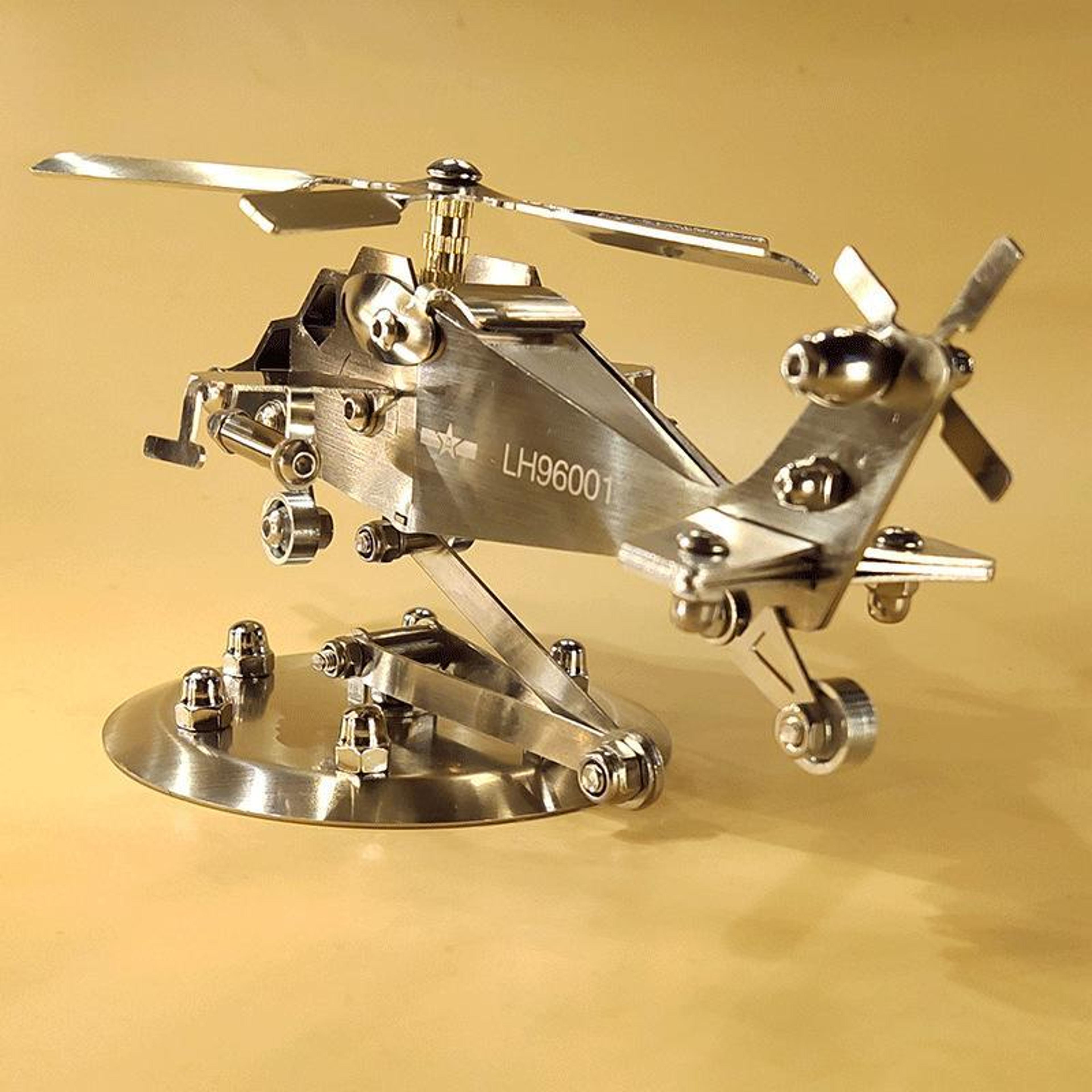 Stainless Steel Helicopter Model With Rotating Propeller For Office Desk Decor 2