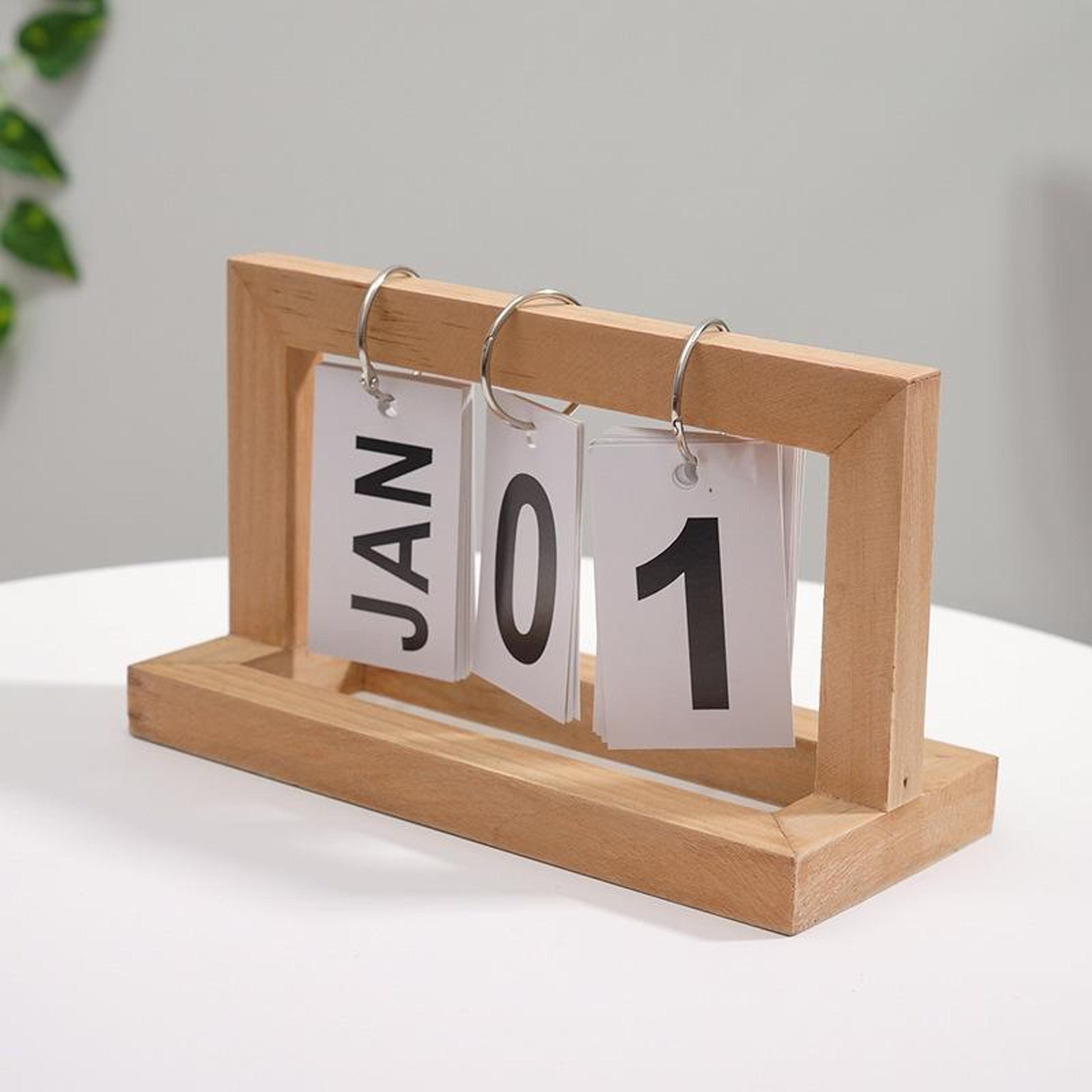 Timeless Wooden Flip Desk Calendar Perpetual Calendar  Minimalist Desk Decor 5