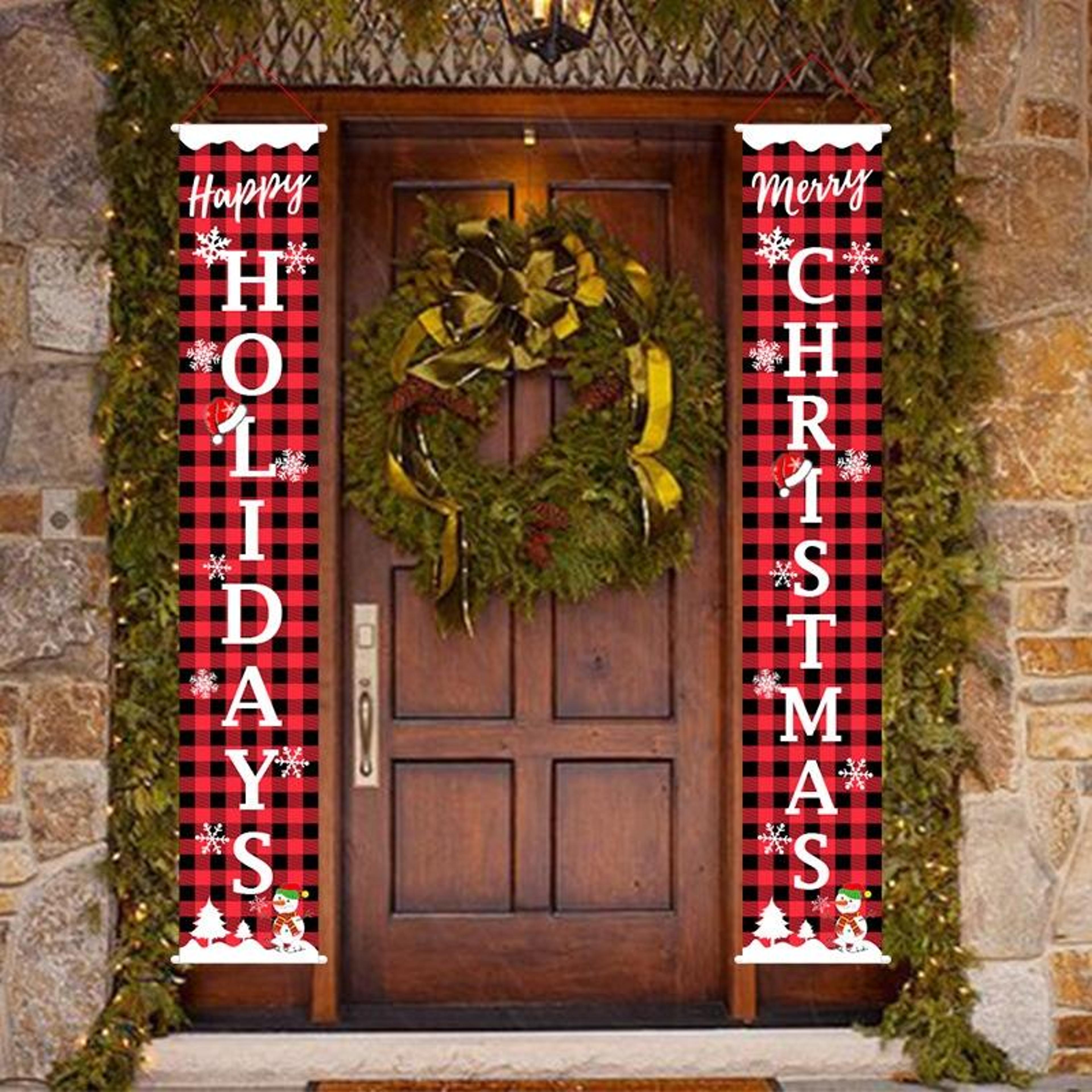 Red Black Buffalo Plaid Christmas Door Curtain Farmhouse Holiday Decoration Set 5