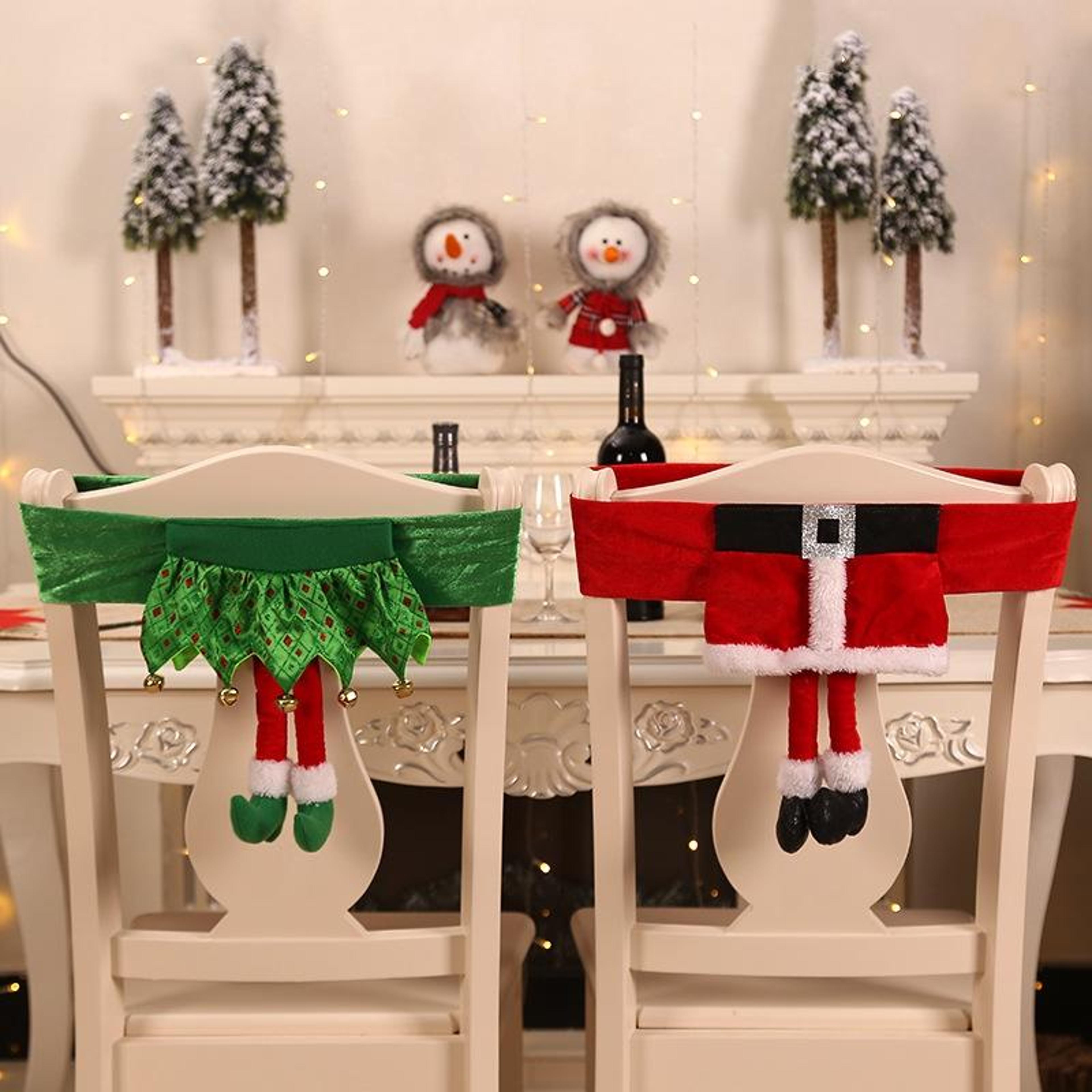 Festive Elf Christmas Chair Covers With Dangling Legs For Holiday Dining Decor 4