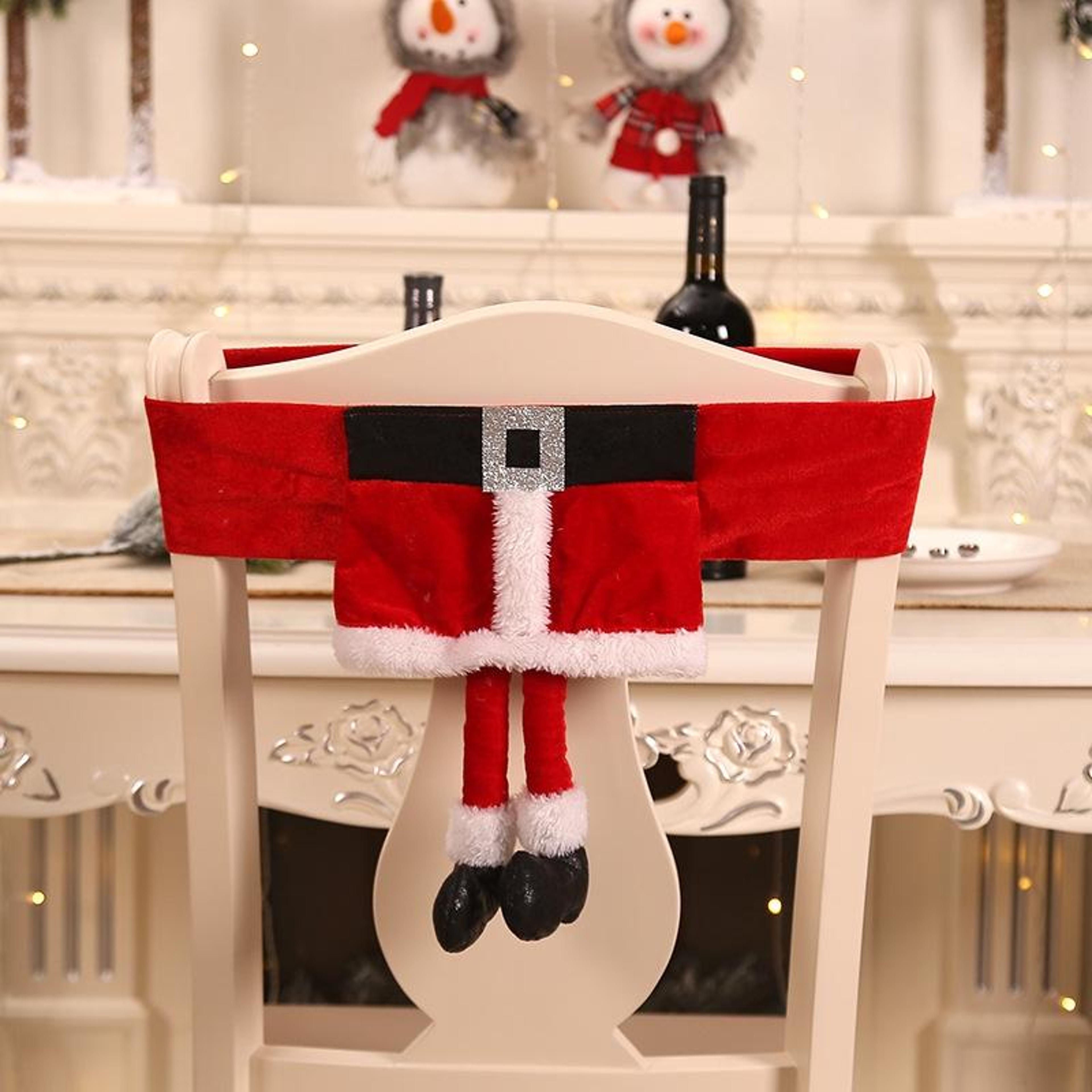 Festive Elf Christmas Chair Covers With Dangling Legs For Holiday Dining Decor 5
