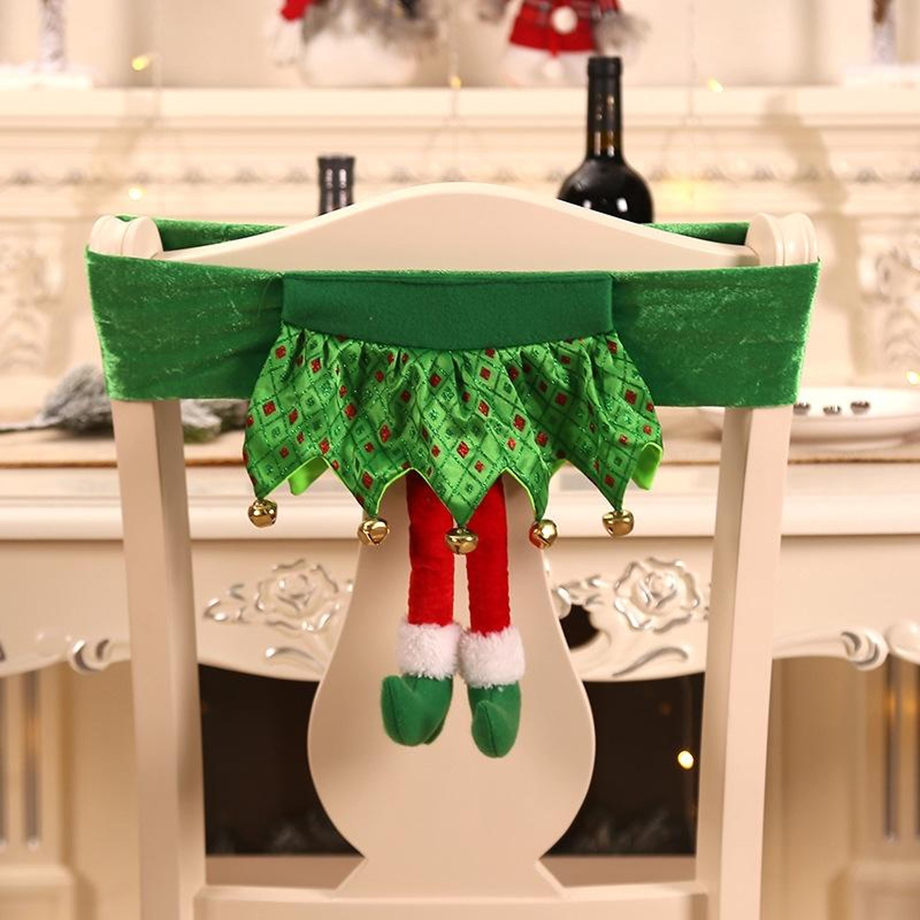 Festive Elf Christmas Chair Covers With Dangling Legs For Holiday Dining Decor 6